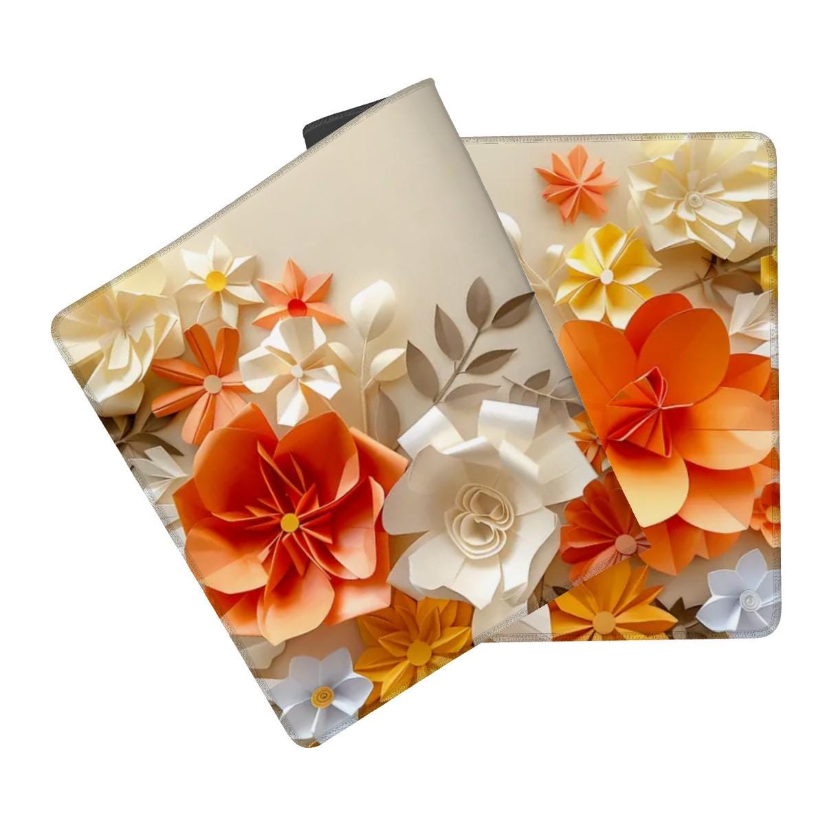 Floral Paper Art Desk Mat Beige Orange Flower Mouse Pad Floral Paper Art Desk Mat Beige Orange Flower Mouse Pad