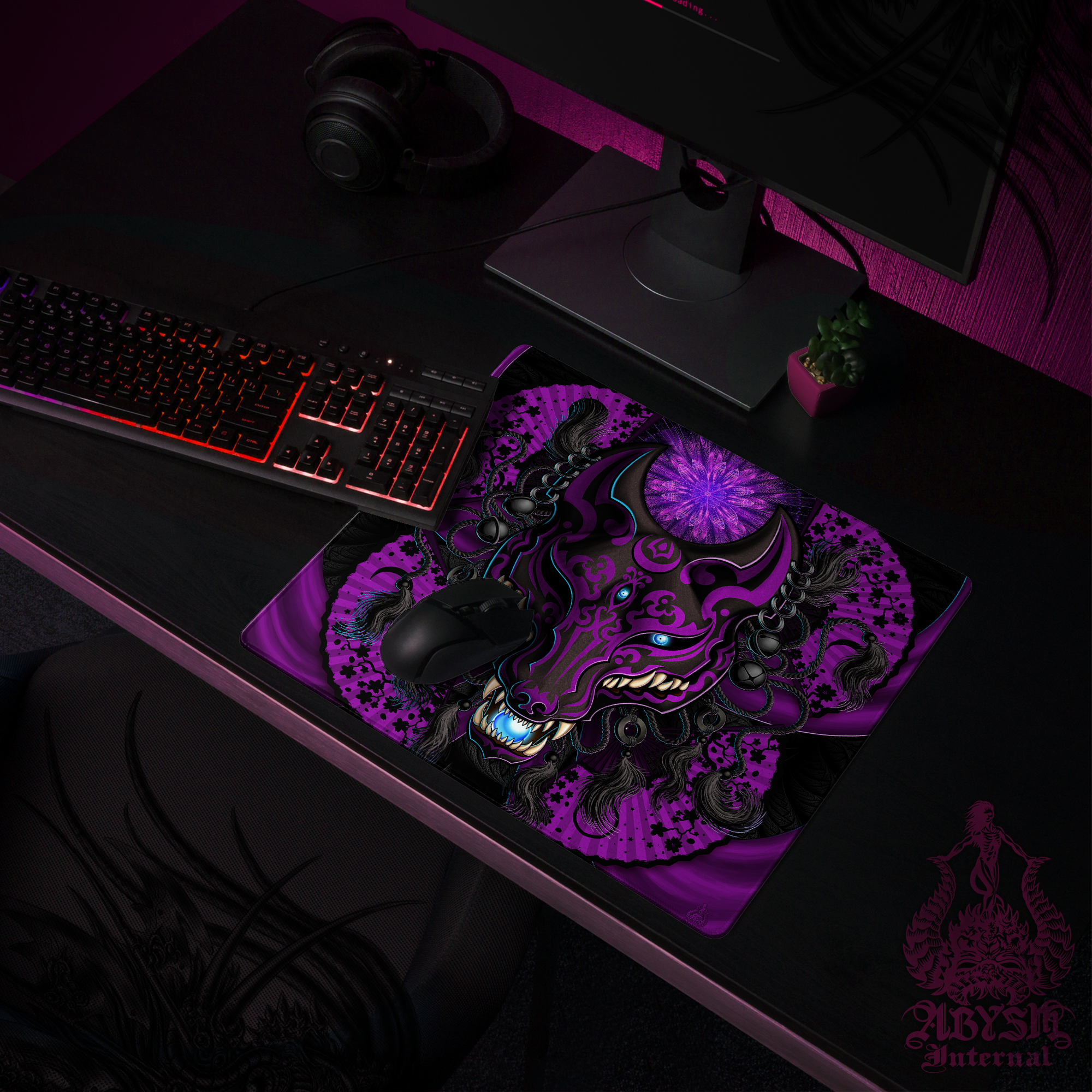 Fox Mask Mouse Pad, Kitsune Gaming Desk Mat, Japanese Wolf Workpad, Anime Youkai Table Protector Cover, Pastel Goth Manga Okami Art Print – Black Purple Fox Mask Mouse Pad, Kitsune Gaming Desk Mat, Japanese Wolf Workpad, Anime Youkai Table Protector Cover, Pastel Goth Manga Okami Art Print – Black Purple