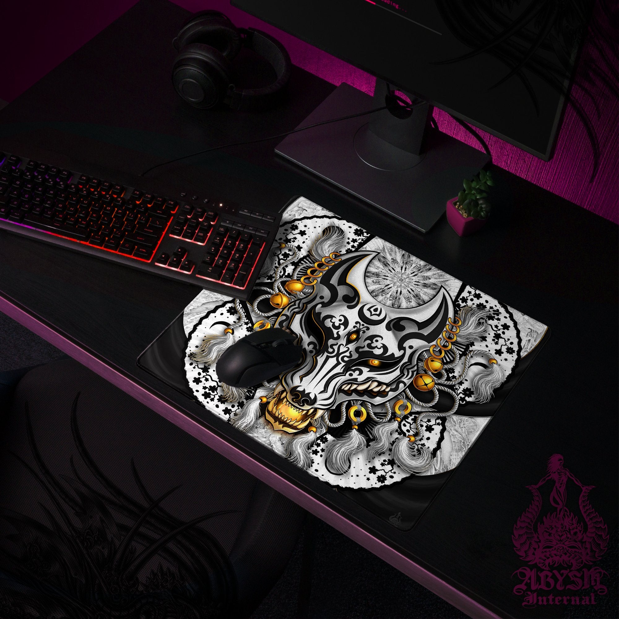 Fox Mask Workpad, Kitsune Desk Mat, Japanese Wolf Gaming Mouse Pad, Anime Youkai Table Protector Cover, Manga Okami Art Print – White Goth Black Fox Mask Workpad, Kitsune Desk Mat, Japanese Wolf Gaming Mouse Pad, Anime Youkai Table Protector Cover, Manga Okami Art Print – White Goth Black
