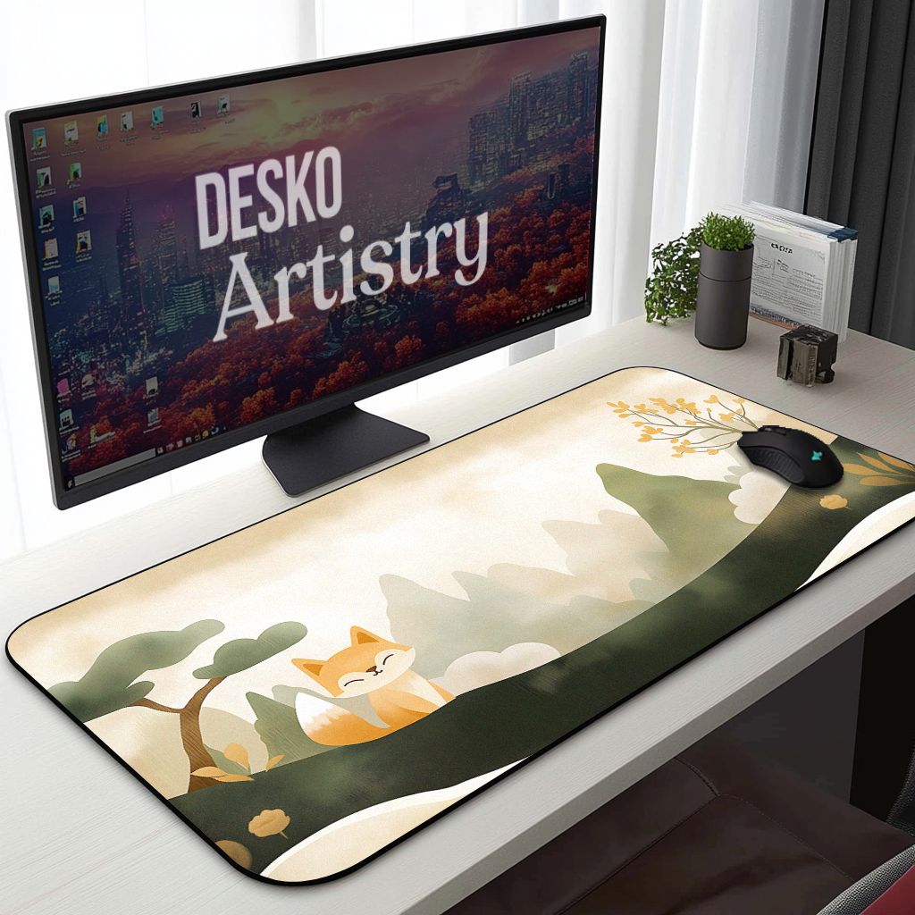 Fox in the Mist Desk Mat Retro Scrapbook Minimalist Mouse Pad Fox in the Mist Desk Mat Retro Scrapbook Minimalist Mouse Pad