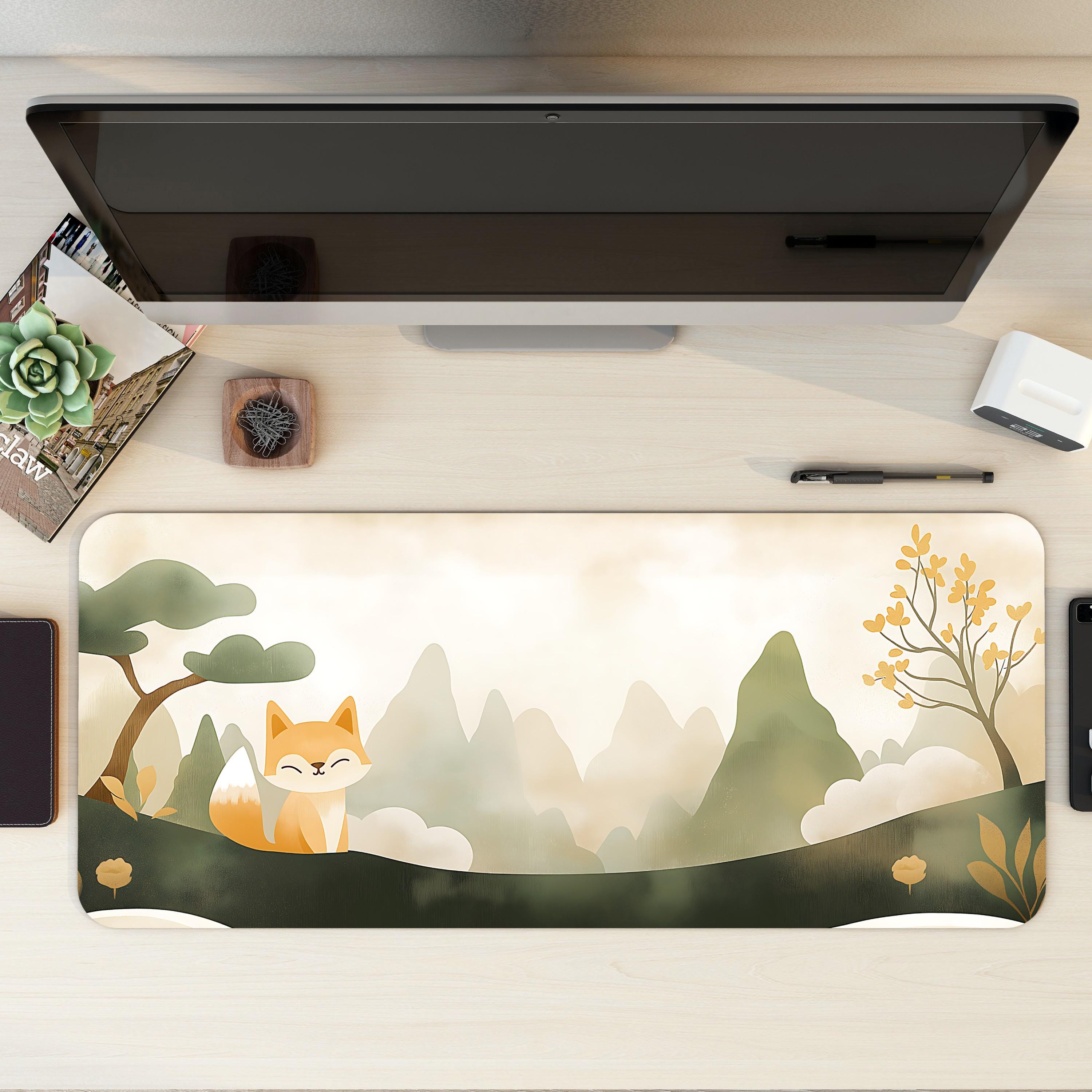 Fox in the Mist Desk Mat Retro Scrapbook Minimalist Mouse Pad Fox in the Mist Desk Mat Retro Scrapbook Minimalist Mouse Pad