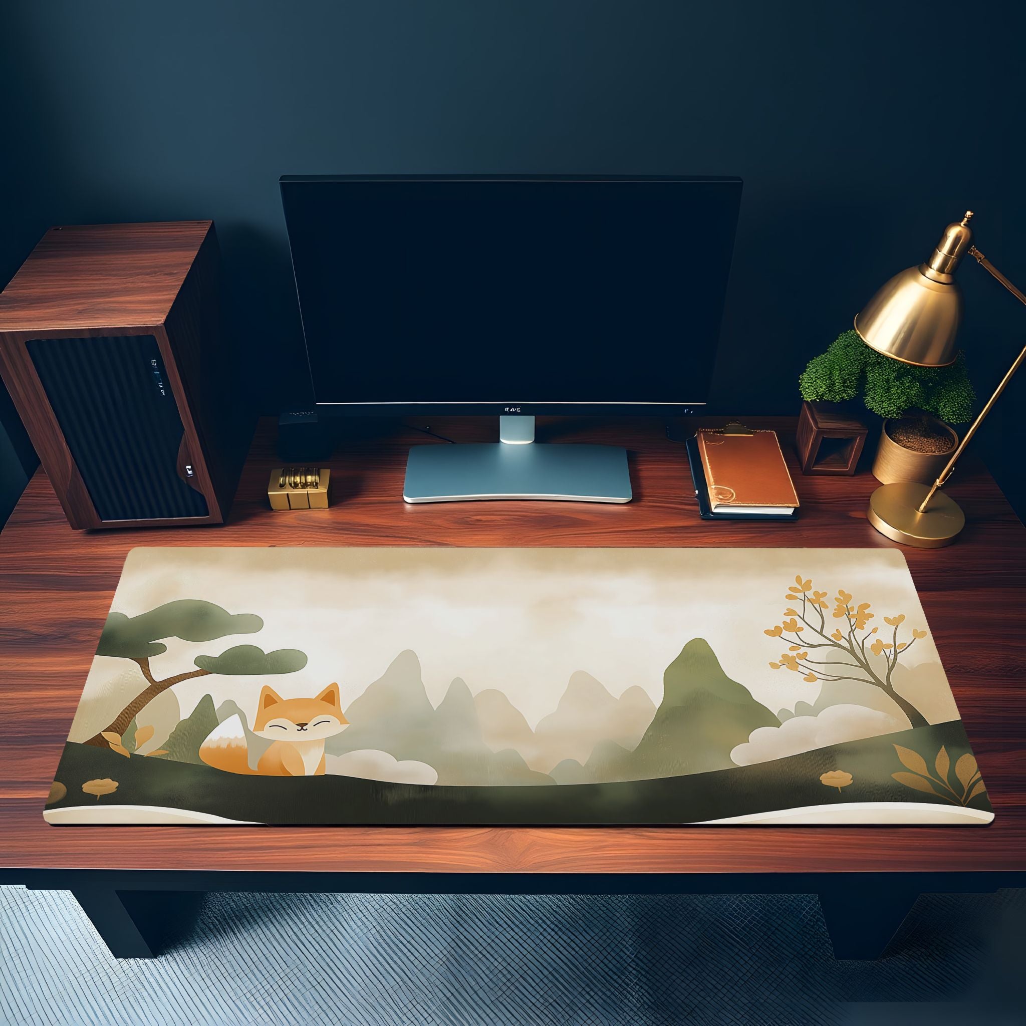 Fox in the Mist Desk Mat Retro Scrapbook Minimalist Mouse Pad Fox in the Mist Desk Mat Retro Scrapbook Minimalist Mouse Pad