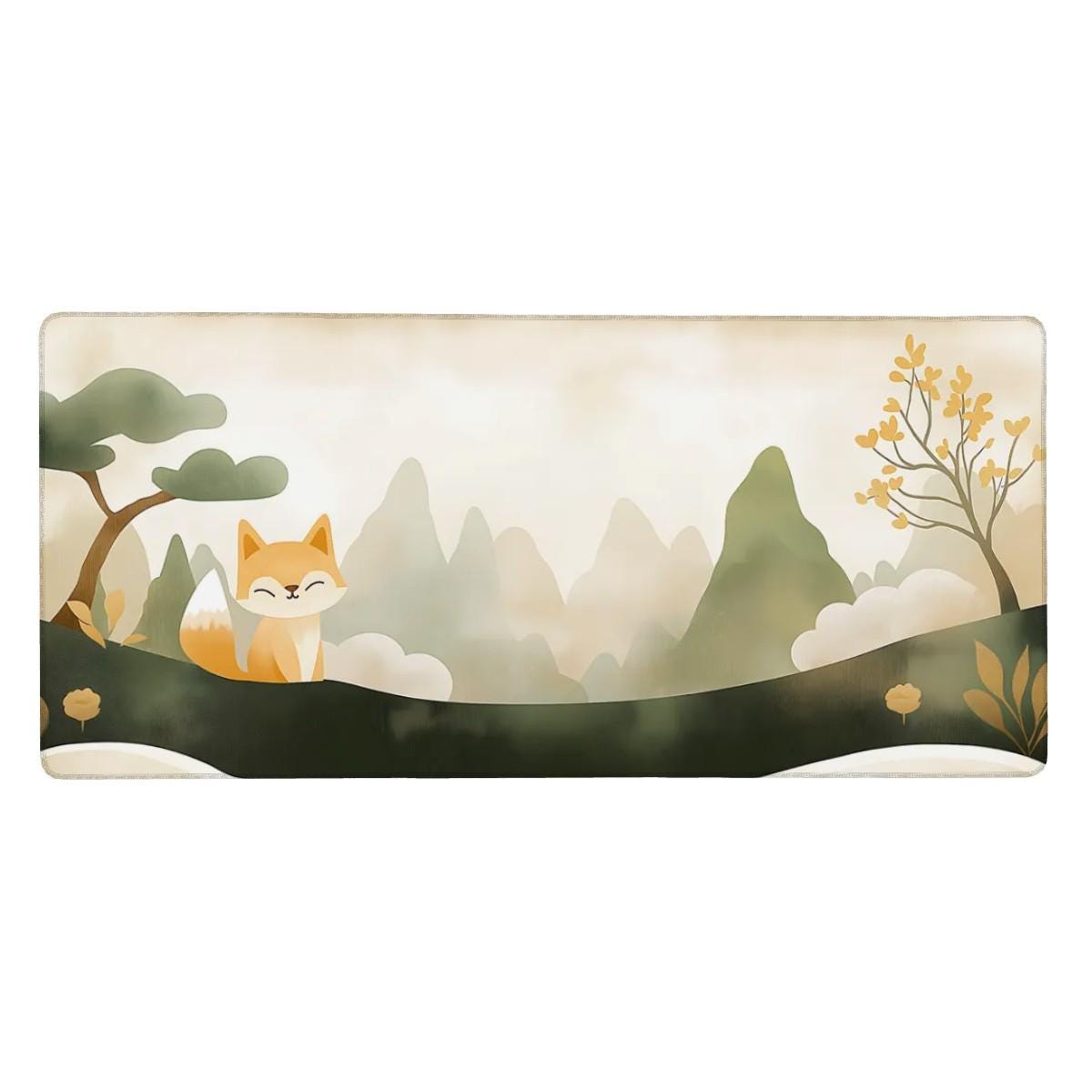 Fox in the Mist Desk Mat Retro Scrapbook Minimalist Mouse Pad Fox in the Mist Desk Mat Retro Scrapbook Minimalist Mouse Pad