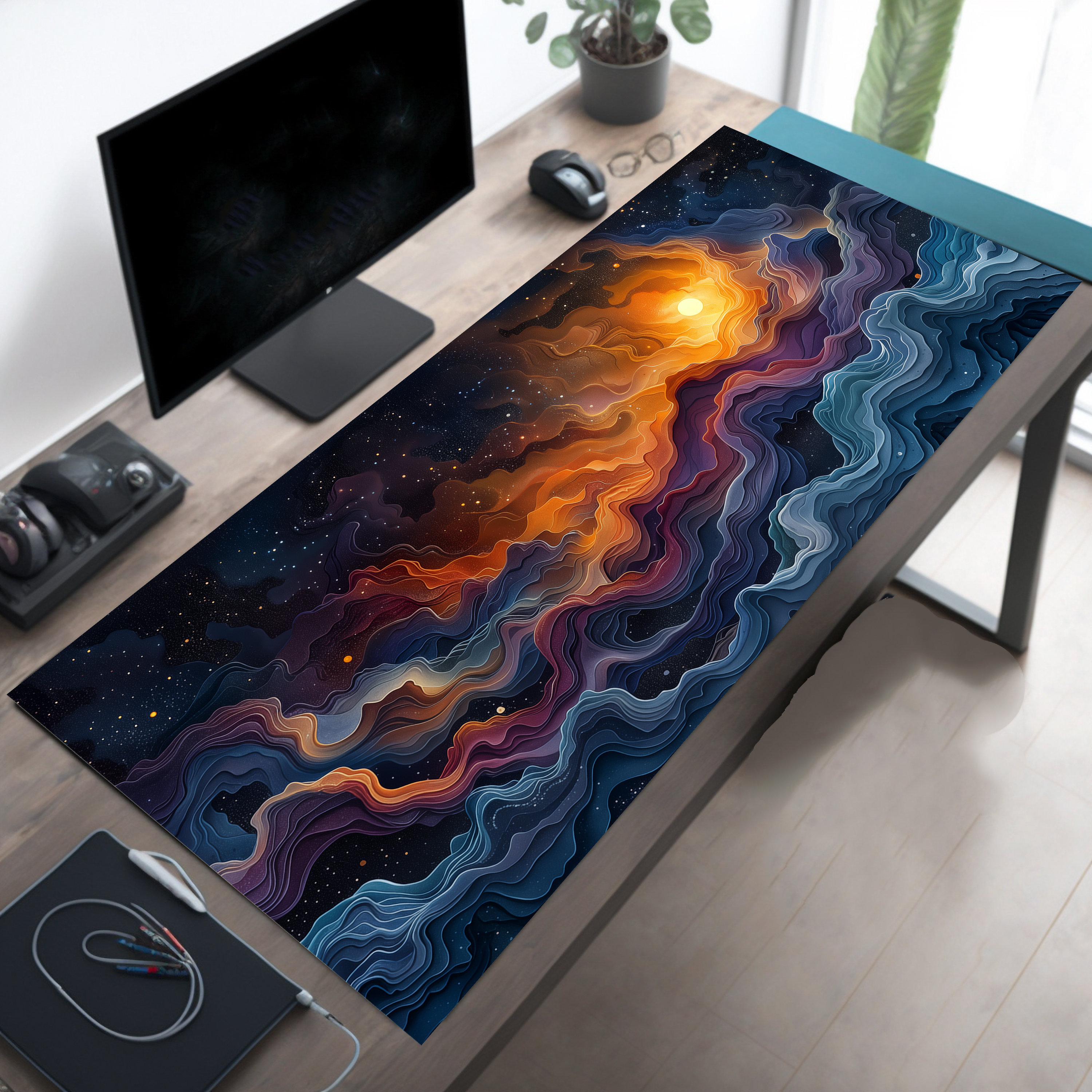 Galactic Dance of Light and Clouds, Deep Space Gaming Desk Mat Mouse Pad XXL, Pastel Cloud Waves Mousepad XL, Gamer Gift 1666825752 4842