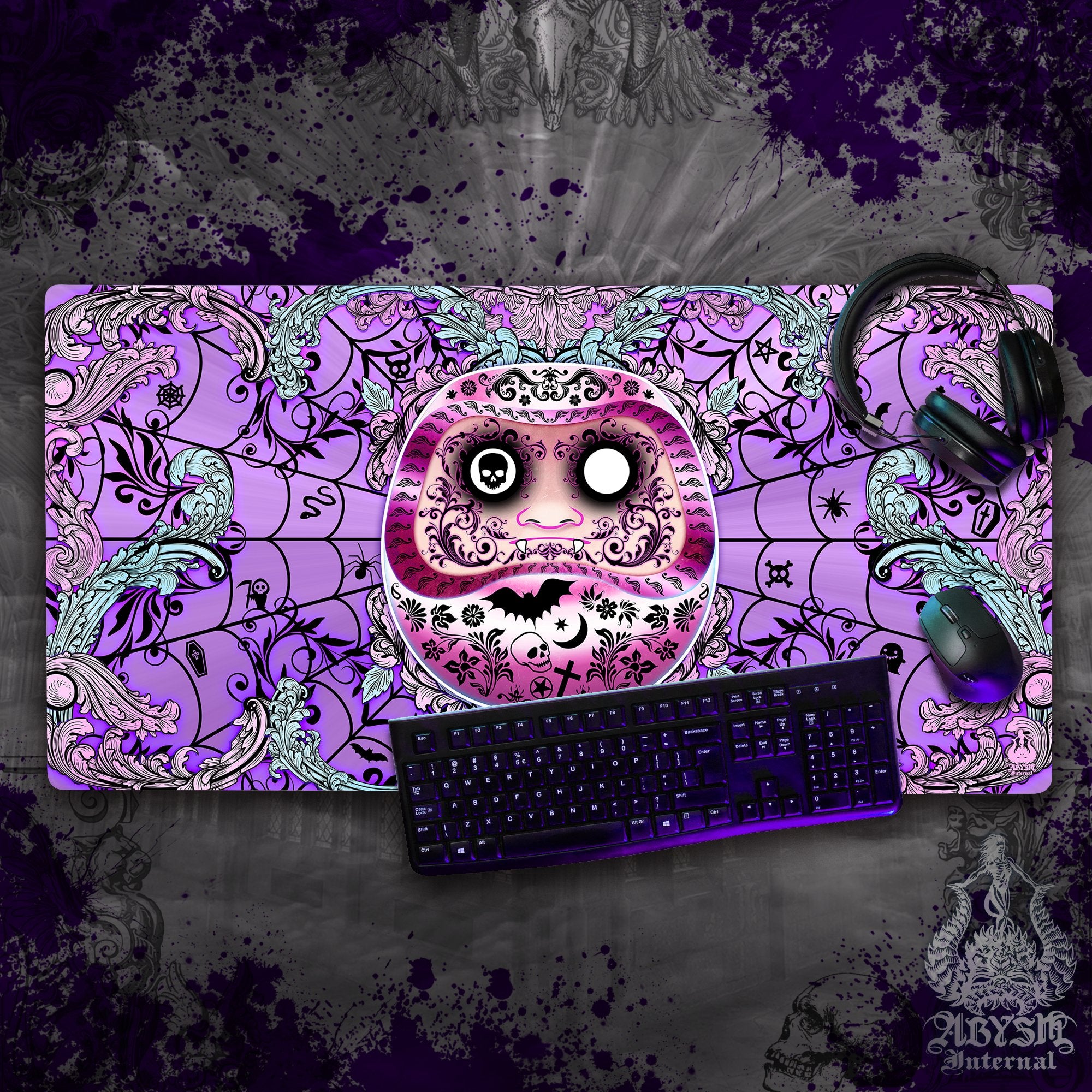 Gaming Mouse Pad, Funny Daruma Desk Mat, Pastel Goth Table Protector Cover, Purple and Black Workpad, Dark Japanese Art Print – 2 Colors Gaming Mouse Pad, Funny Daruma Desk Mat, Pastel Goth Table Protector Cover, Purple and Black Workpad, Dark Japanese Art Print – 2 Colors