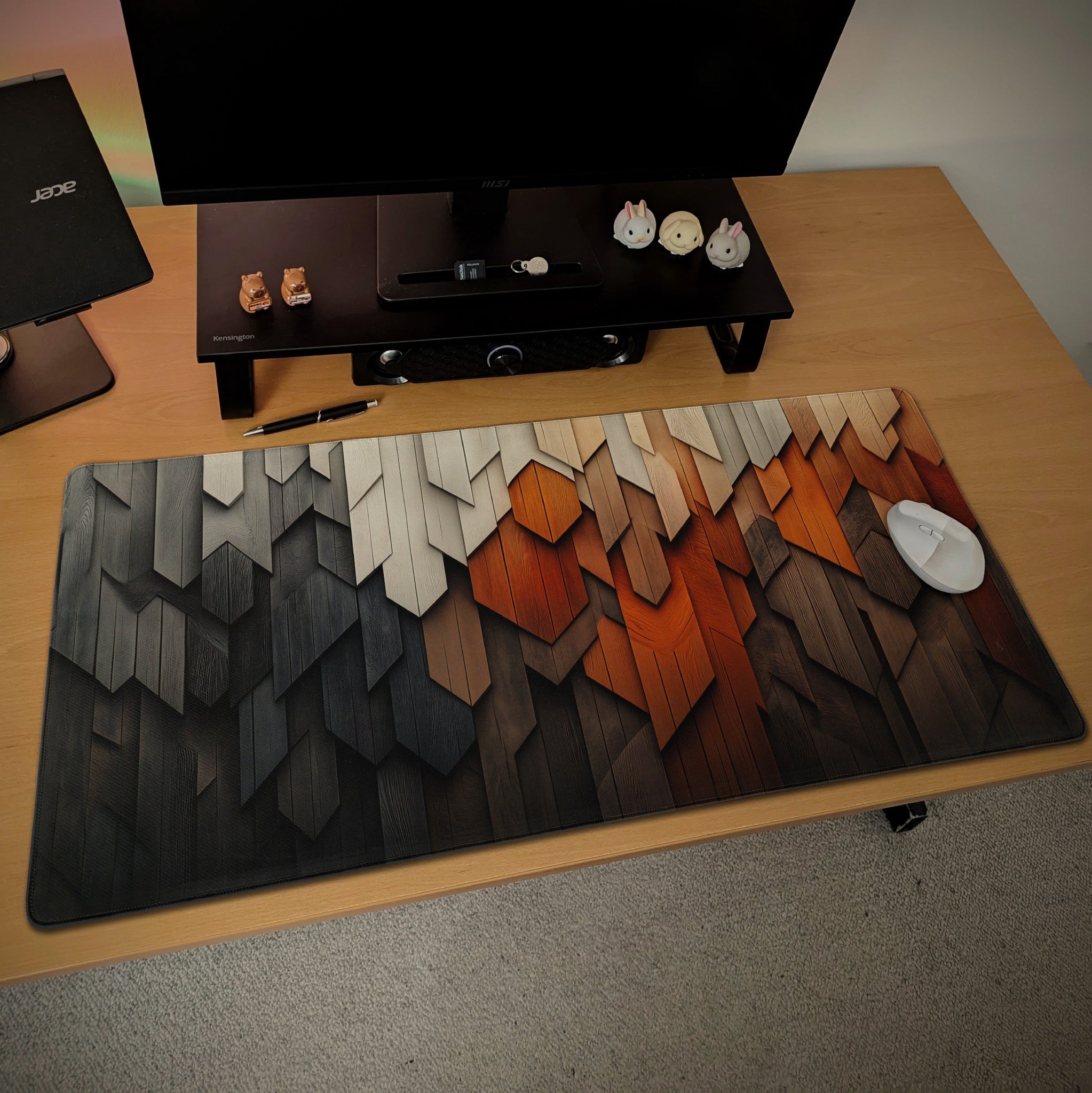 Geometric Wood Layer Desk Mat  Aesthetic & Rustic  Minimalist Modern Desk Setup