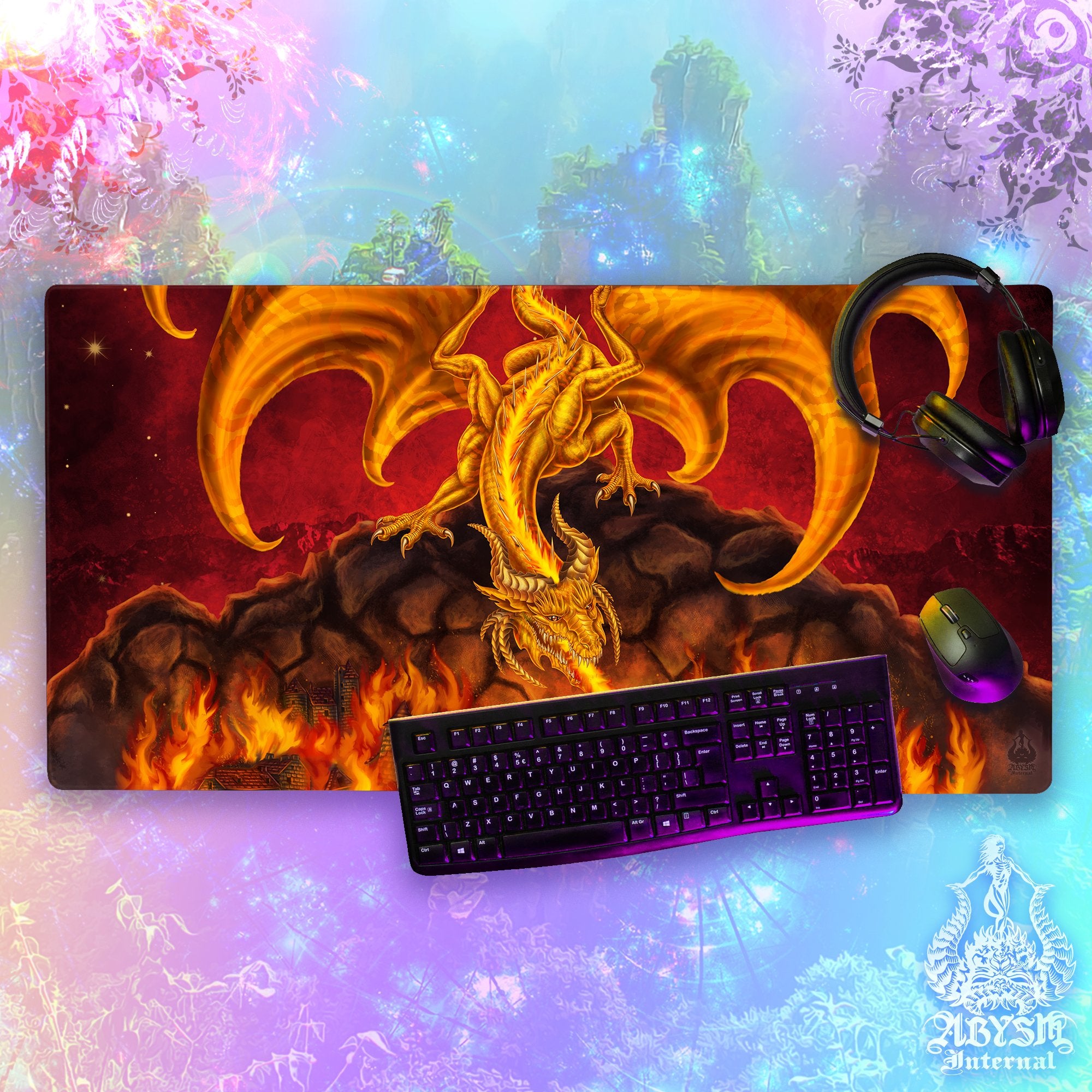Gold Dragon Workpad, Fantasy Art Gaming Mouse Pad, Game Desk Mat, Table Protector Cover, RPG, DM Gift Print – Fire Gold Dragon Workpad, Fantasy Art Gaming Mouse Pad, Game Desk Mat, Table Protector Cover, RPG, DM Gift Print – Fire