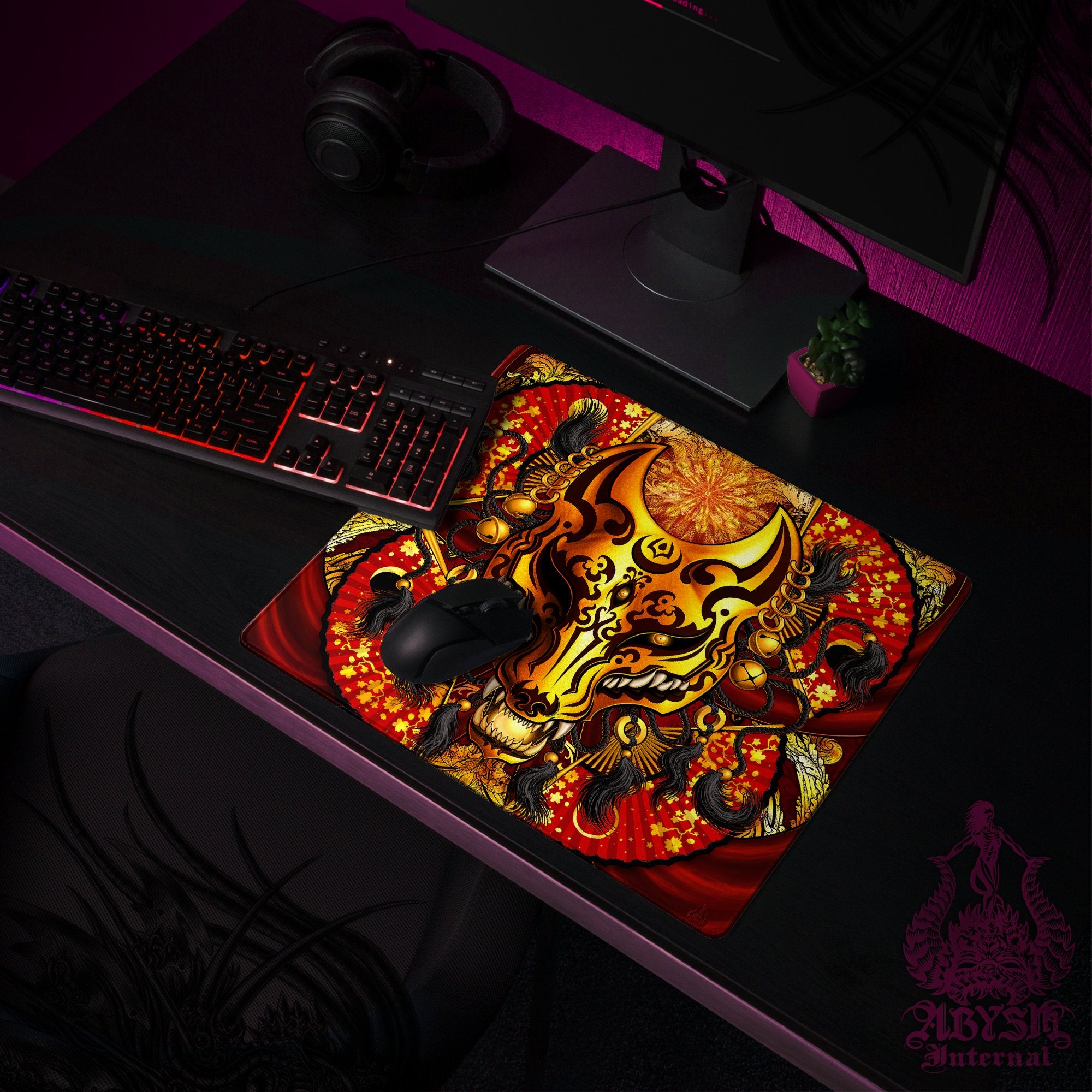 Gold Kitsune Mouse Pad, Fox Mask Gaming Desk Mat, Manga Wolf Workpad, Anime Okami Table Protector Cover, Japanese Youkai Art Print Gold Kitsune Mouse Pad, Fox Mask Gaming Desk Mat, Manga Wolf Workpad, Anime Okami Table Protector Cover, Japanese Youkai Art Print