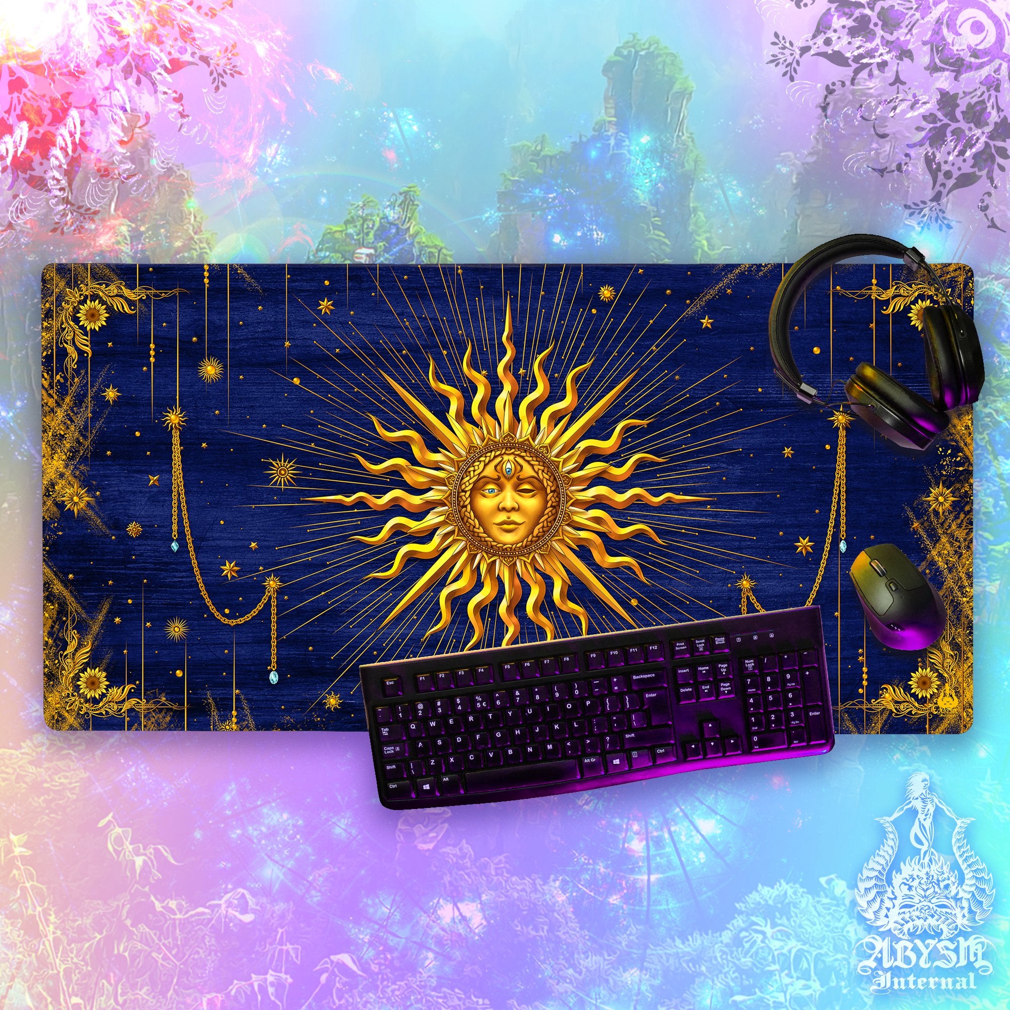 Gold Sun Mouse Pad, Tarot Arcana Gaming Desk Mat, Witch Workpad, Boho Table Protector Cover, Indie Room, Esoteric Art Print – 7 Colors Gold Sun Mouse Pad, Tarot Arcana Gaming Desk Mat, Witch Workpad, Boho Table Protector Cover, Indie Room, Esoteric Art Print – 7 Colors
