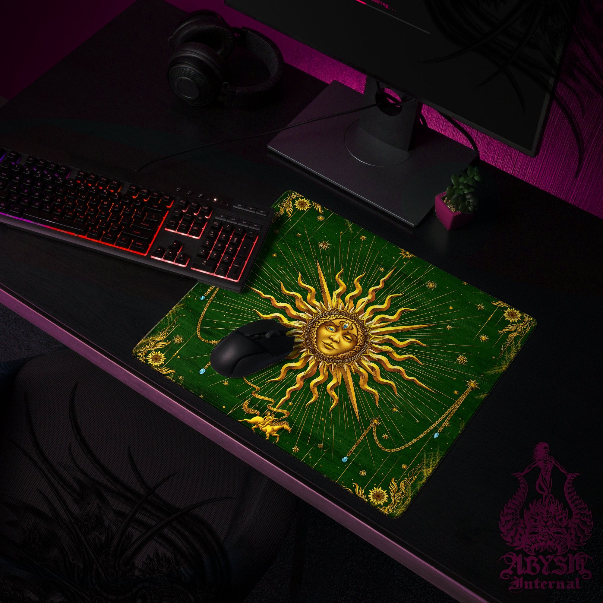 Gold Sun Mouse Pad, Tarot Arcana Gaming Desk Mat, Witch Workpad, Boho Table Protector Cover, Indie Room, Esoteric Art Print – 7 Colors Gold Sun Mouse Pad, Tarot Arcana Gaming Desk Mat, Witch Workpad, Boho Table Protector Cover, Indie Room, Esoteric Art Print – 7 Colors