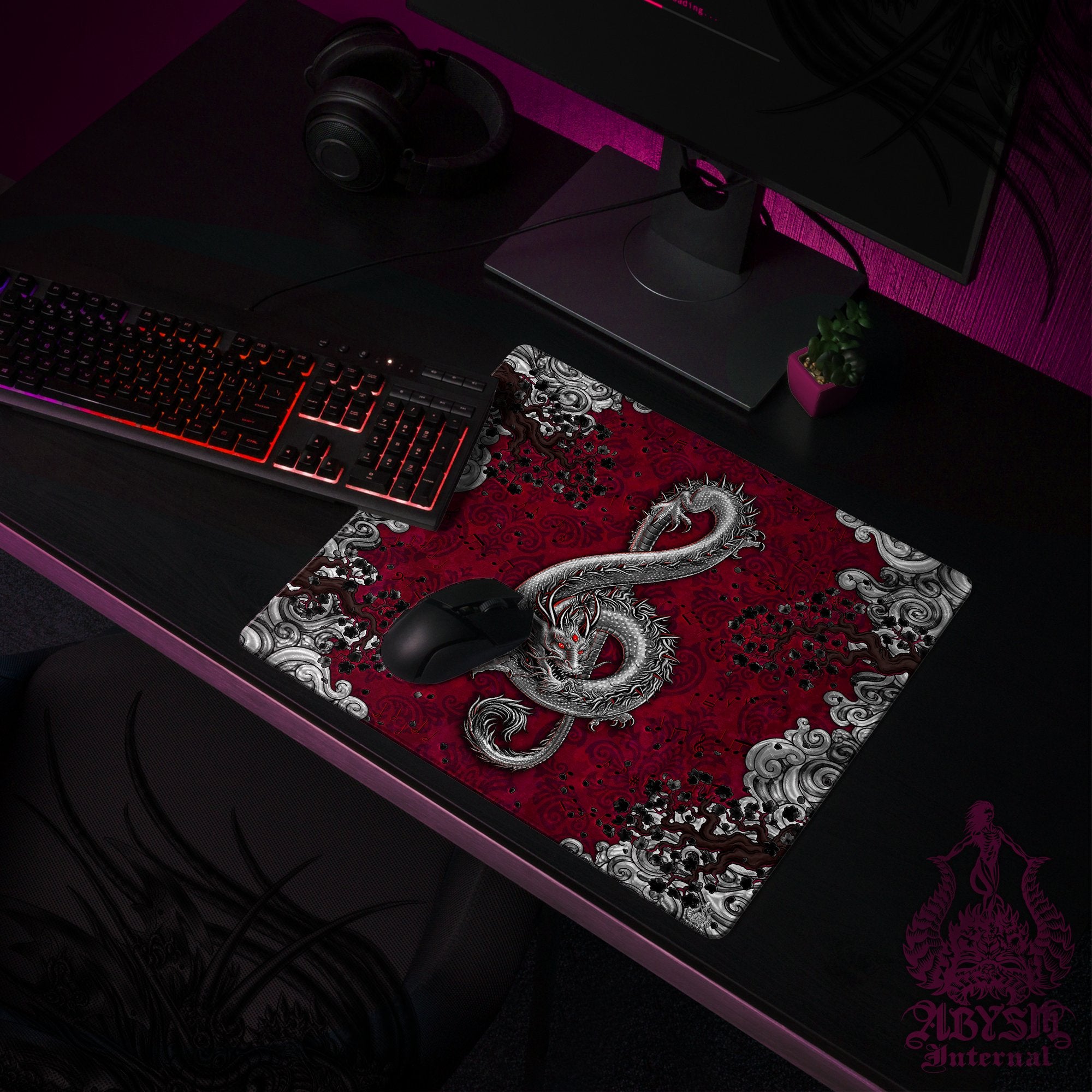 Gothic Dragon Mouse Pad, Music Gaming Desk Mat, Asian Workpad, Goth Fantasy Table Protector Cover, Treble Clef Art Print Gothic Dragon Mouse Pad, Music Gaming Desk Mat, Asian Workpad, Goth Fantasy Table Protector Cover, Treble Clef Art Print