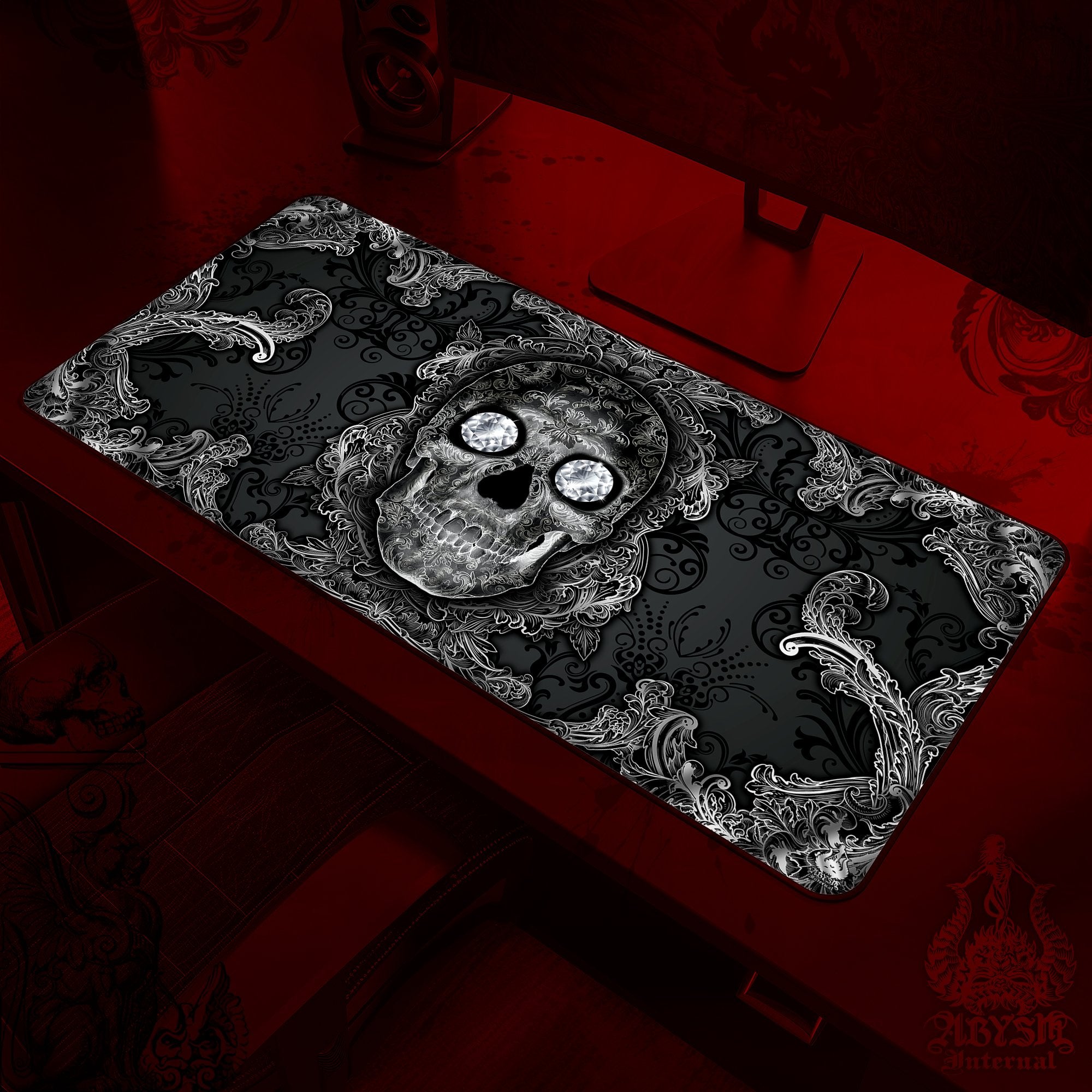 Gothic Gaming Desk Mat, Skull Mouse Pad, Nu Goth Table Protector Cover, Dark Workpad, Art Print