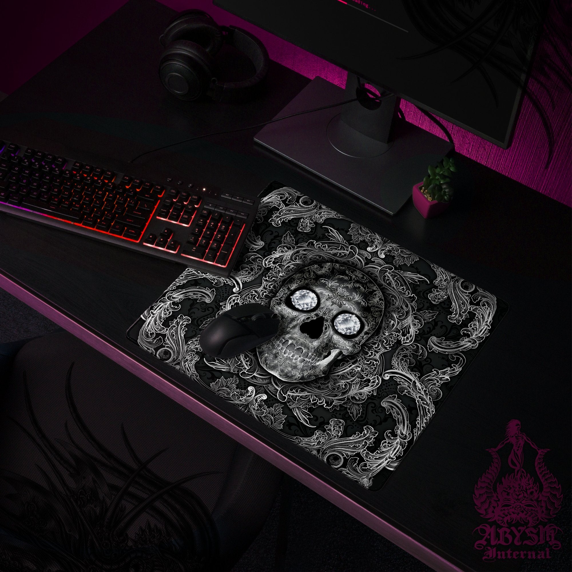 Gothic Gaming Desk Mat, Skull Mouse Pad, Nu Goth Table Protector Cover, Dark Workpad, Art Print Gothic Gaming Desk Mat, Skull Mouse Pad, Nu Goth Table Protector Cover, Dark Workpad, Art Print