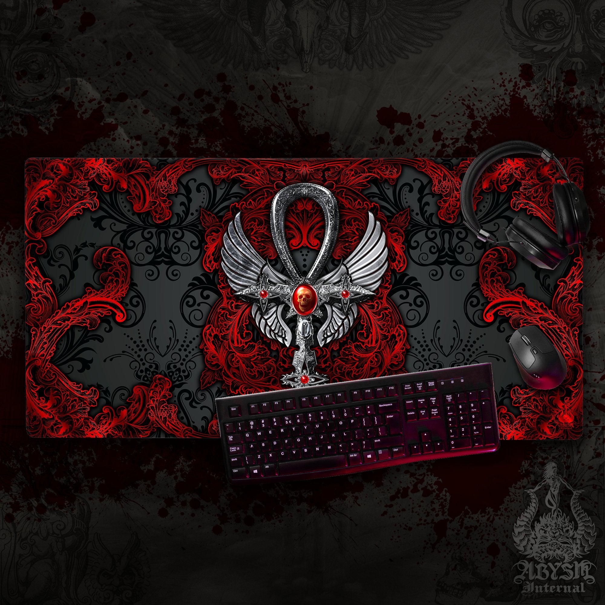 Gothic Gaming Mouse Pad, Goth Desk Mat, Silver Ankh Table Protector Cover, Black and Red Workpad, Dark Art Print – 2 Colors Gothic Gaming Mouse Pad, Goth Desk Mat, Silver Ankh Table Protector Cover, Black and Red Workpad, Dark Art Print – 2 Colors