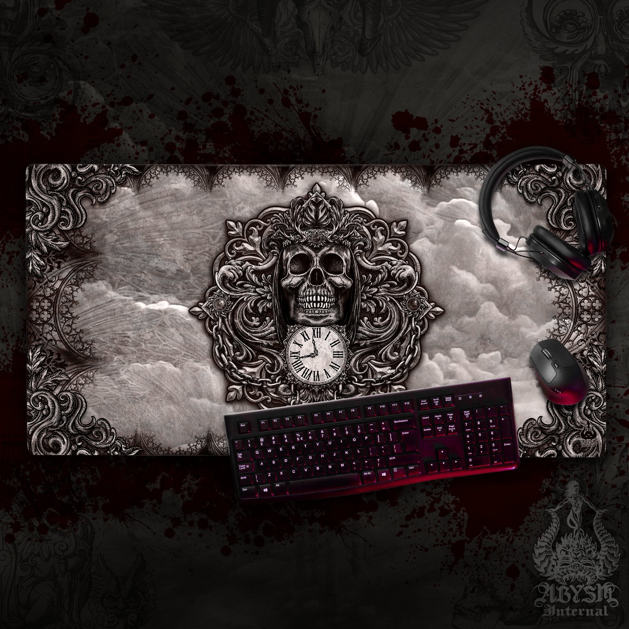 Gothic Gaming Mouse Pad, Grim Reaper Skull Desk Mat, Goth Table Protector Cover, Memento Mori Workpad, Dark Fantasy Art Print – 3 Colors Gothic Gaming Mouse Pad, Grim Reaper Skull Desk Mat, Goth Table Protector Cover, Memento Mori Workpad, Dark Fantasy Art Print – 3 Colors