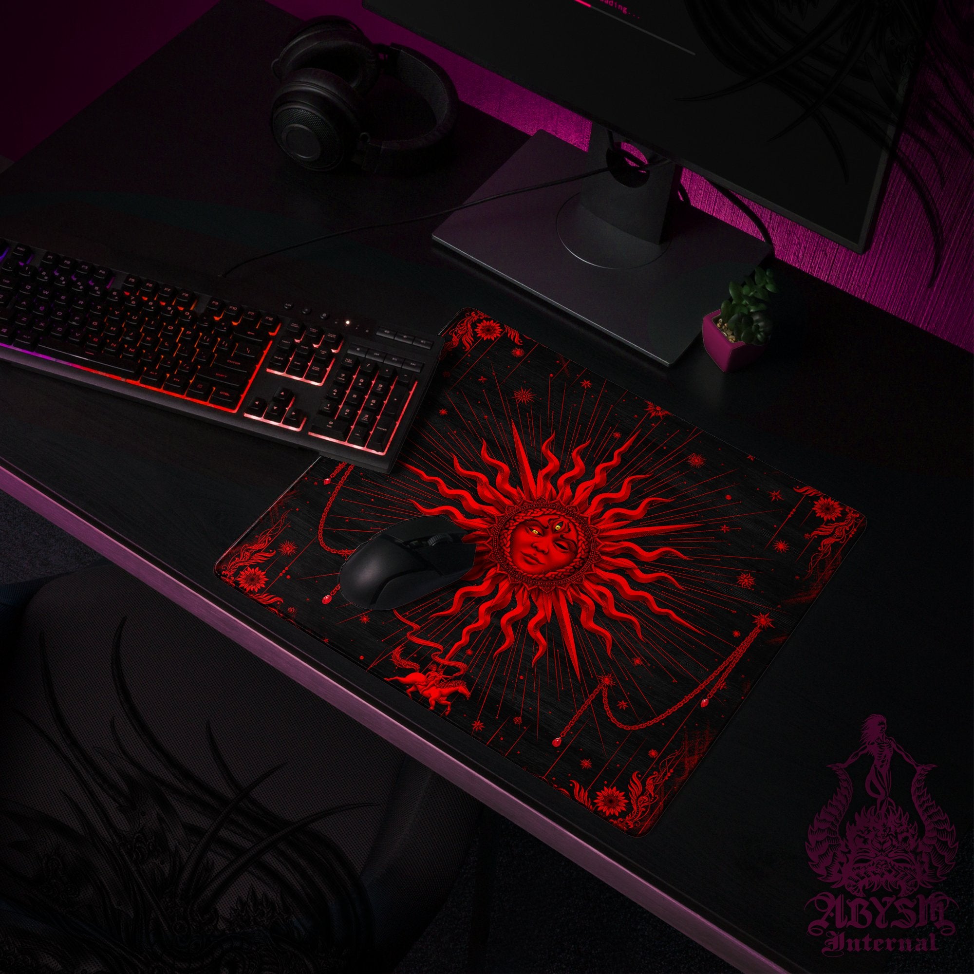 Gothic Gaming Mouse Pad, Red Sun Desk Mat, Goth Tarot Arcana Table Protector Cover, Witchy Workpad, Esoteric Art Print – Black Gothic Gaming Mouse Pad, Red Sun Desk Mat, Goth Tarot Arcana Table Protector Cover, Witchy Workpad, Esoteric Art Print – Black
