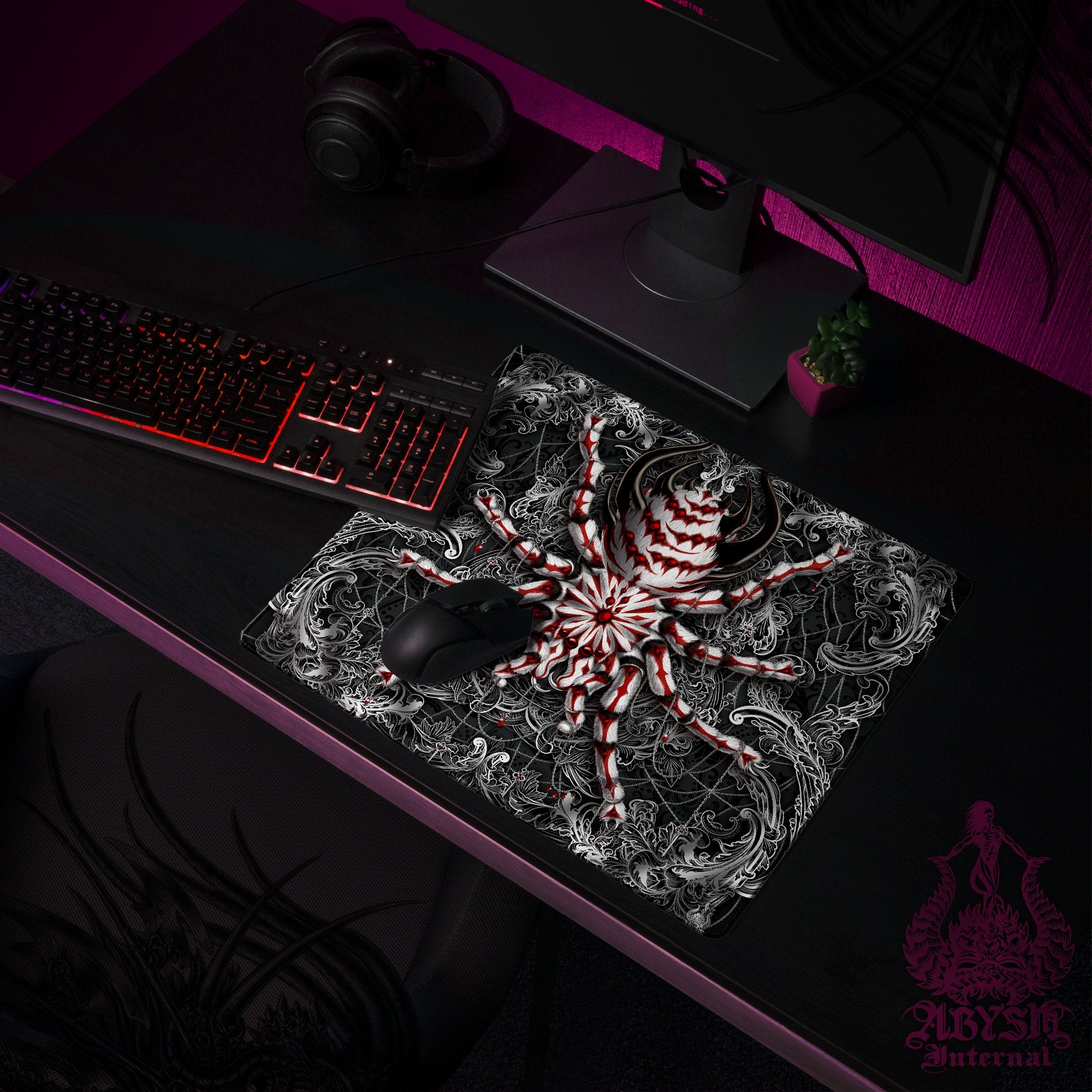 Gothic Gaming Mouse Pad, Spider Desk Mat, Goth Gamer Table Protector Cover, Halloween Workpad, Dark Tarantula Art Print Gothic Gaming Mouse Pad, Spider Desk Mat, Goth Gamer Table Protector Cover, Halloween Workpad, Dark Tarantula Art Print