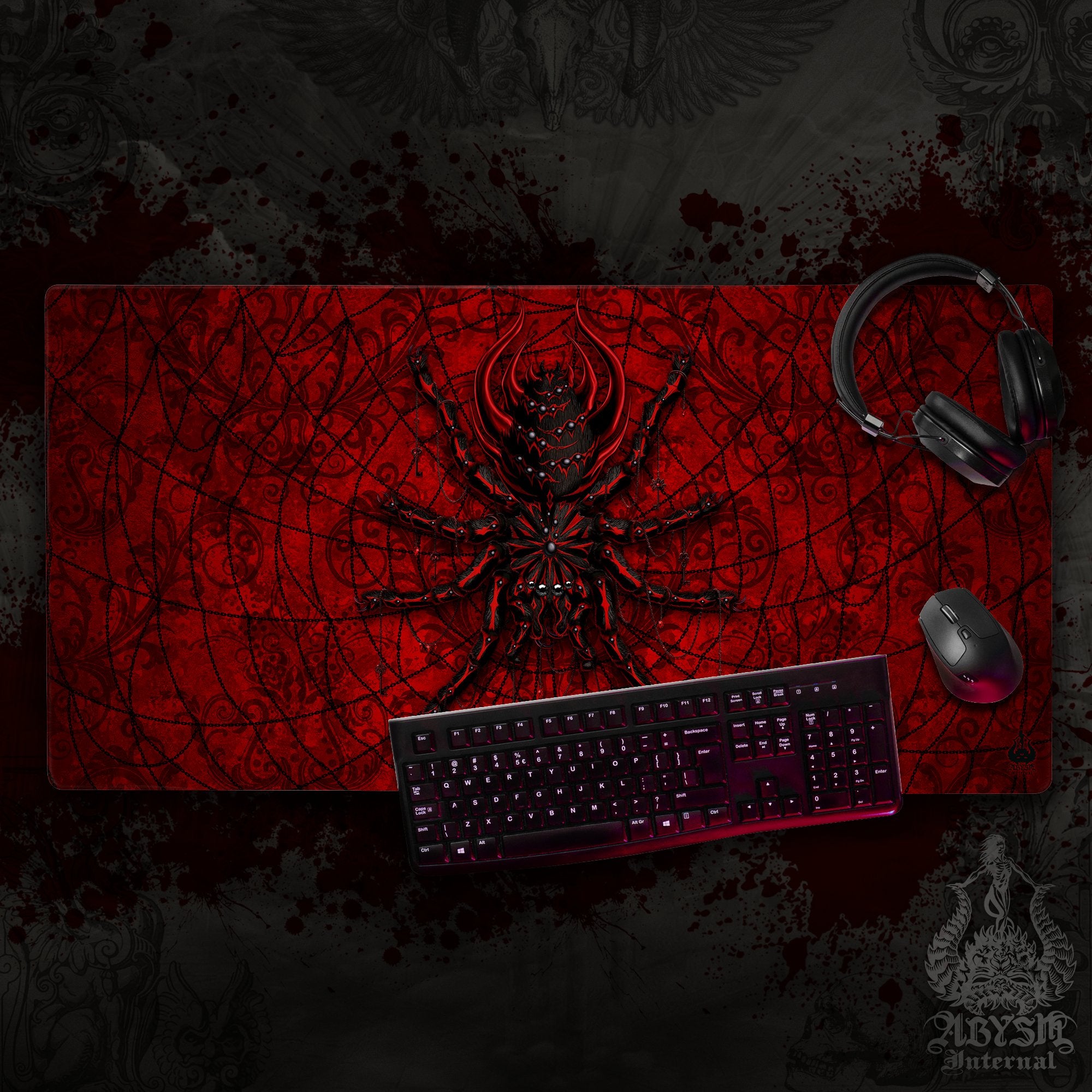 Gothic Gaming Mouse Pad, Spider Desk Mat, Tarantula Table Protector Cover, Halloween Workpad, Bloody Goth Art Print – 2 Colors Gothic Gaming Mouse Pad, Spider Desk Mat, Tarantula Table Protector Cover, Halloween Workpad, Bloody Goth Art Print – 2 Colors
