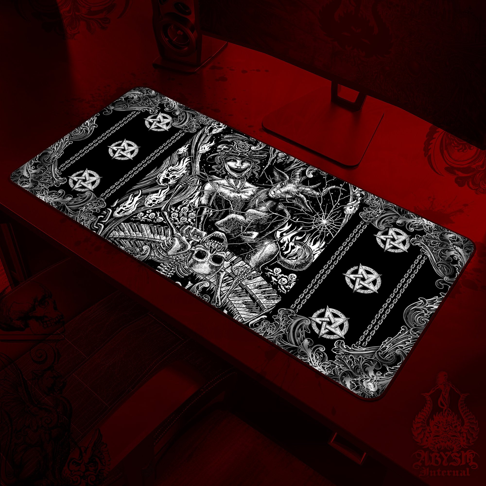 Gothic Mouse Pad, Goth Hell Gaming Desk Mat, Pentagrams Workpad, Satanic Table Protector Cover, Dark Fantasy Art Print – Merry