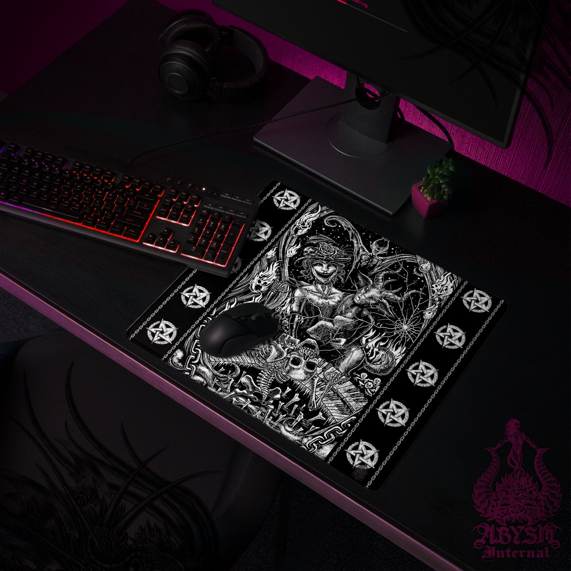 Gothic Mouse Pad, Goth Hell Gaming Desk Mat, Pentagrams Workpad, Satanic Table Protector Cover, Dark Fantasy Art Print – Merry Gothic Mouse Pad, Goth Hell Gaming Desk Mat, Pentagrams Workpad, Satanic Table Protector Cover, Dark Fantasy Art Print – Merry
