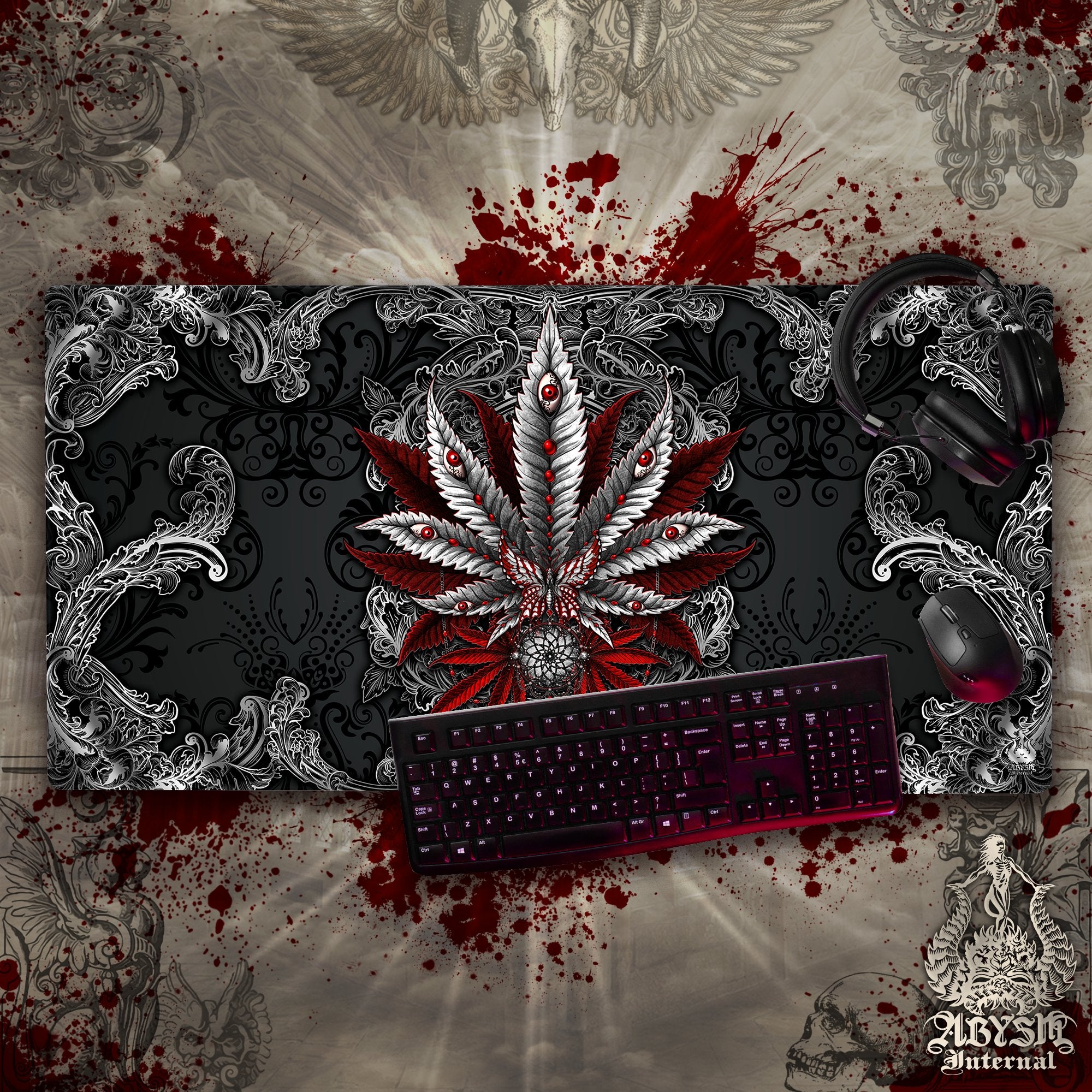 Gothic Weed Desk Mat, Cannabis Gaming Mouse Pad, 420 Table Protector Cover, Marijuana Workpad, Dark Art Print Gothic Weed Desk Mat, Cannabis Gaming Mouse Pad, 420 Table Protector Cover, Marijuana Workpad, Dark Art Print