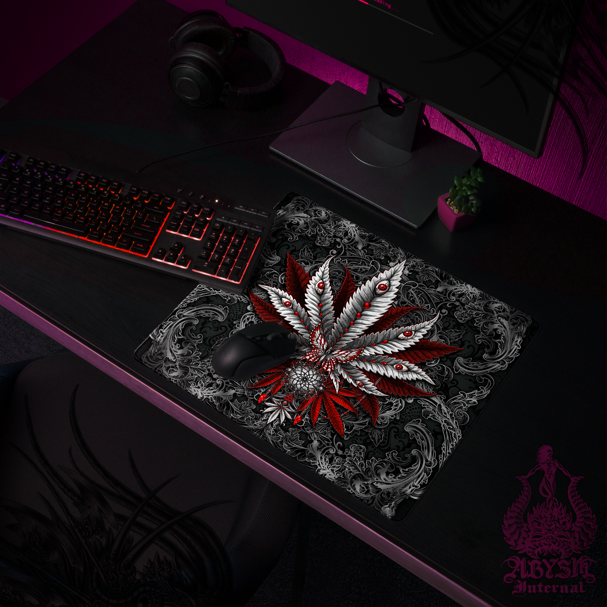 Gothic Weed Desk Mat, Cannabis Gaming Mouse Pad, 420 Table Protector Cover, Marijuana Workpad, Dark Art Print Gothic Weed Desk Mat, Cannabis Gaming Mouse Pad, 420 Table Protector Cover, Marijuana Workpad, Dark Art Print