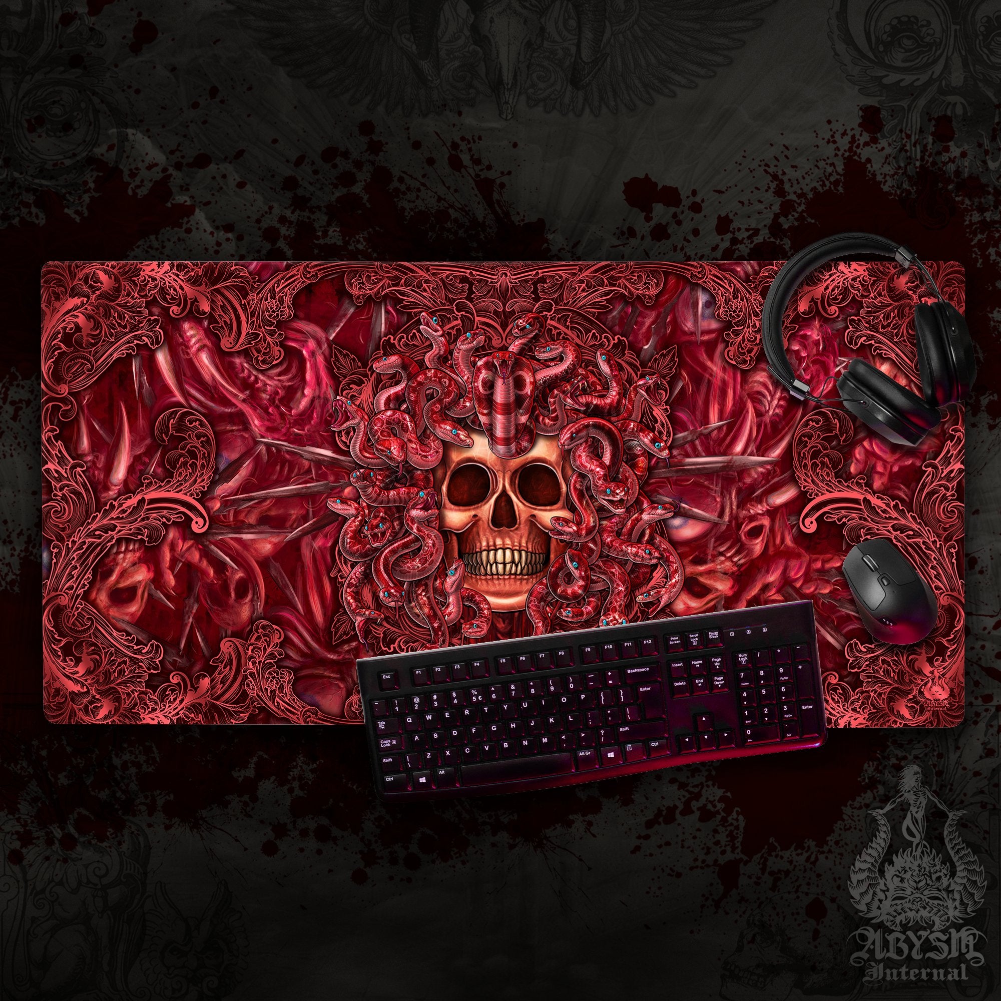 Halloween Gaming Mouse Pad, Horror Desk Mat, Gore and Blood Table Protector Cover, Demon Medusa Workpad, Dark Fantasy Art Print – 3 Face Options Halloween Gaming Mouse Pad, Horror Desk Mat, Gore and Blood Table Protector Cover, Demon Medusa Workpad, Dark Fantasy Art Print – 3 Face Options