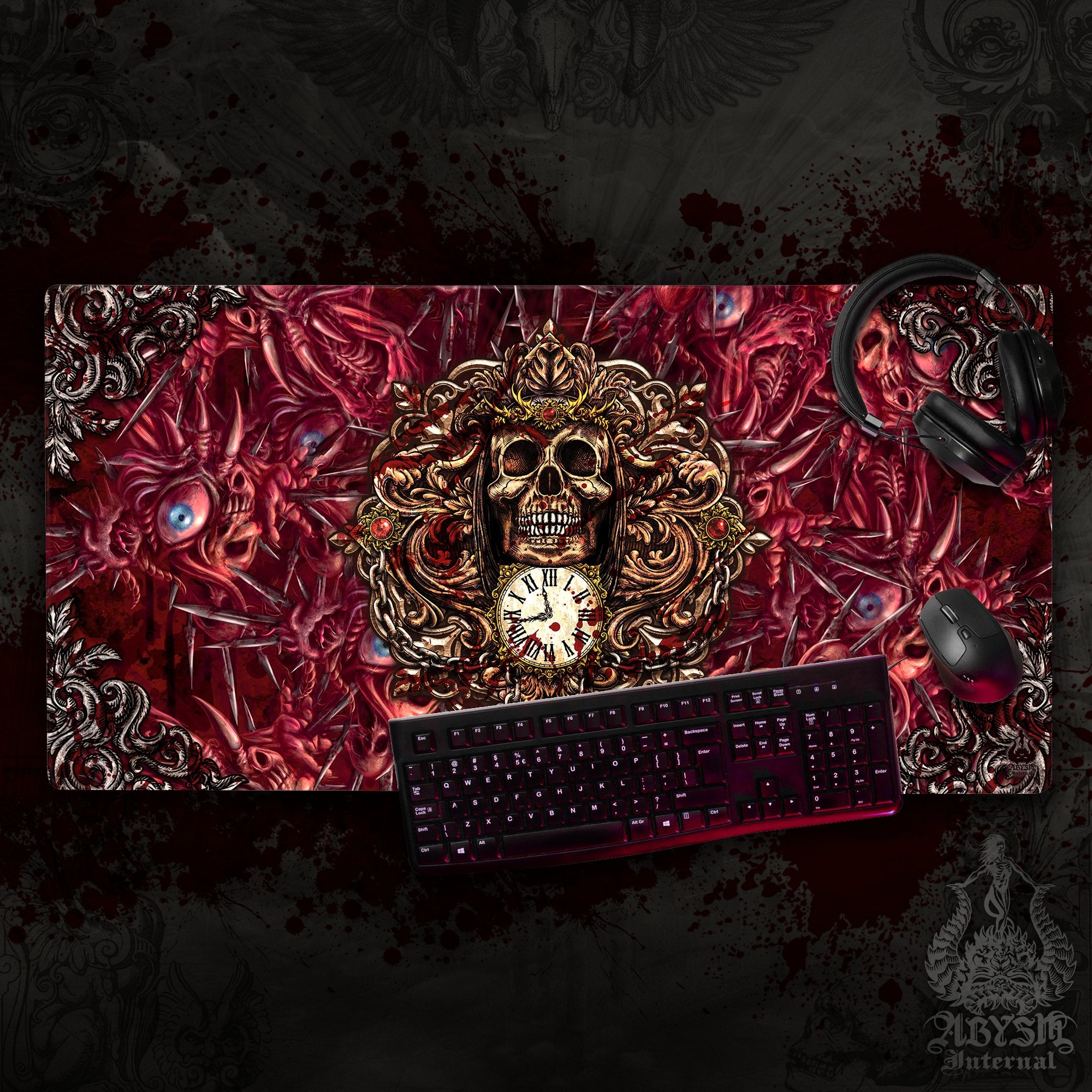 Horror Desk Mat, Grim Reaper Skull Gaming Mouse Pad, Halloween Table Protector Cover, Gore and Blood Workpad, Scary Dark Fantasy Art Print Horror Desk Mat, Grim Reaper Skull Gaming Mouse Pad, Halloween Table Protector Cover, Gore and Blood Workpad, Scary Dark Fantasy Art Print