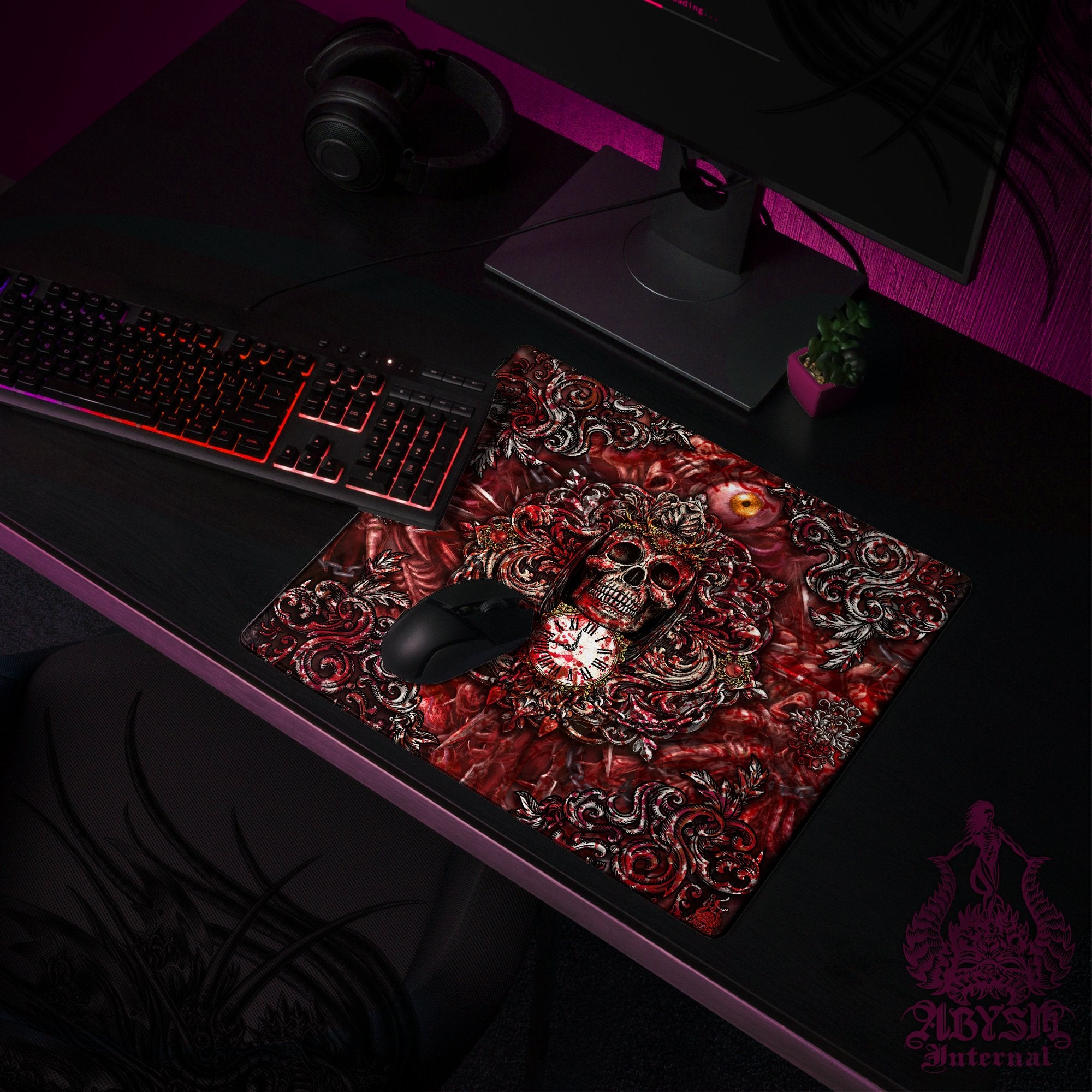 Horror Desk Mat, Grim Reaper Skull Gaming Mouse Pad, Halloween Table Protector Cover, Gore and Blood Workpad, Scary Dark Fantasy Art Print Horror Desk Mat, Grim Reaper Skull Gaming Mouse Pad, Halloween Table Protector Cover, Gore and Blood Workpad, Scary Dark Fantasy Art Print
