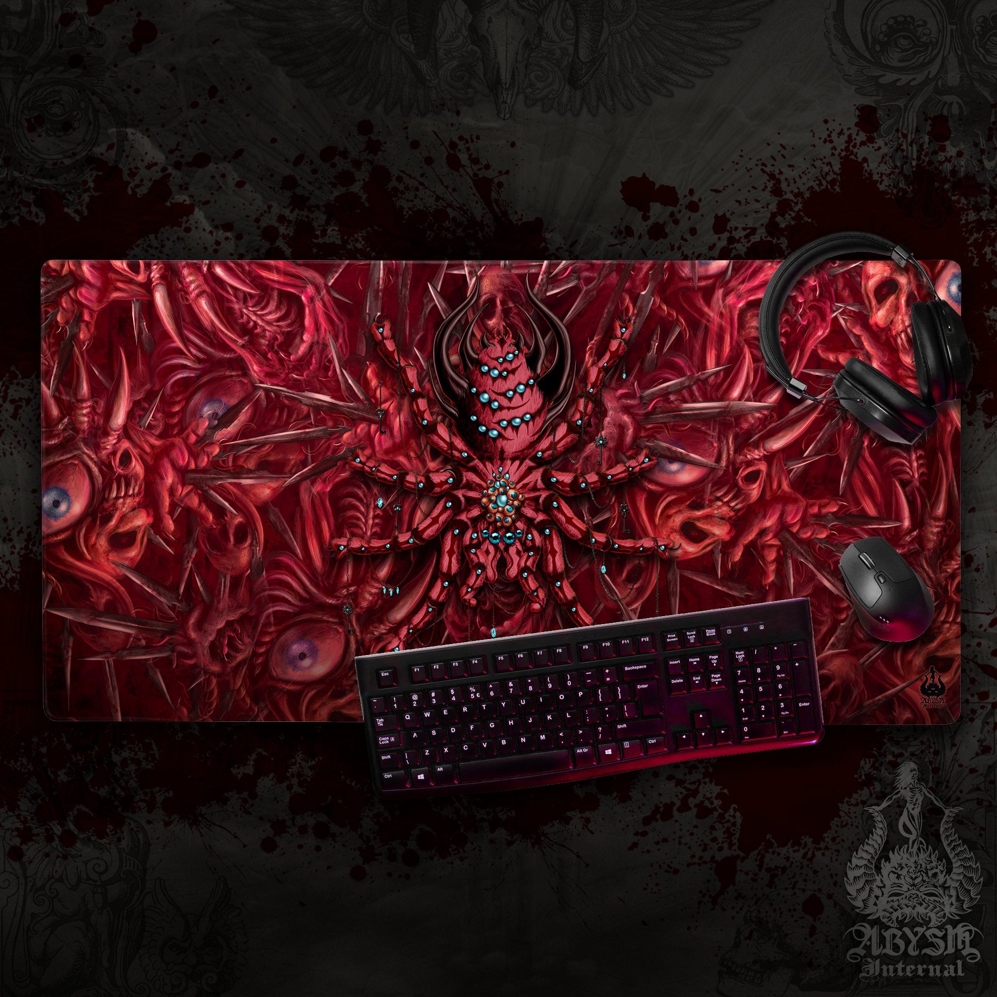 Horror Workpad, Halloween Desk Mat, Monster Spider Gaming Mouse Pad, Tarantula Table Protector Cover, Gore and Blood Art Print Horror Workpad, Halloween Desk Mat, Monster Spider Gaming Mouse Pad, Tarantula Table Protector Cover, Gore and Blood Art Print
