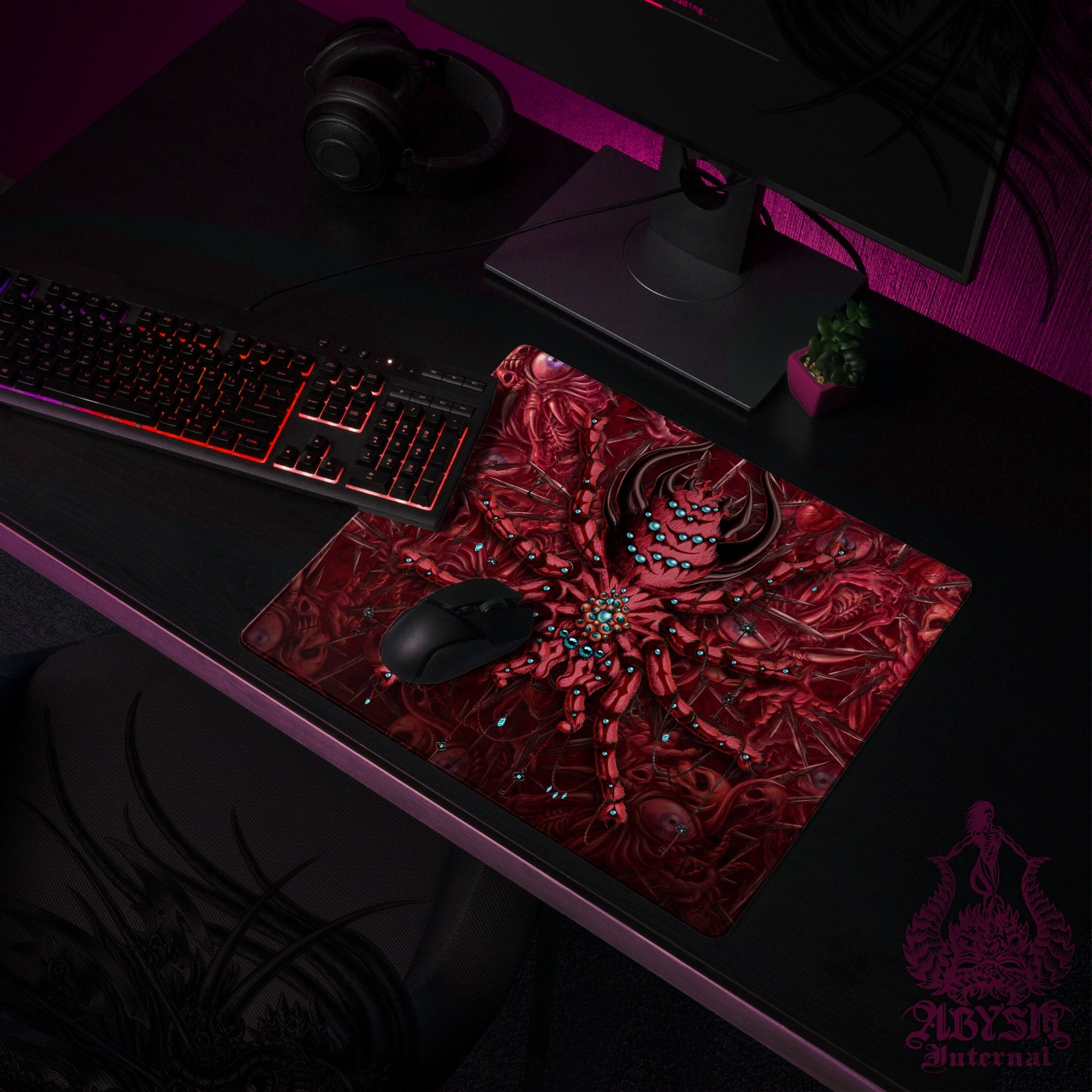 Horror Workpad, Halloween Desk Mat, Monster Spider Gaming Mouse Pad, Tarantula Table Protector Cover, Gore and Blood Art Print Horror Workpad, Halloween Desk Mat, Monster Spider Gaming Mouse Pad, Tarantula Table Protector Cover, Gore and Blood Art Print