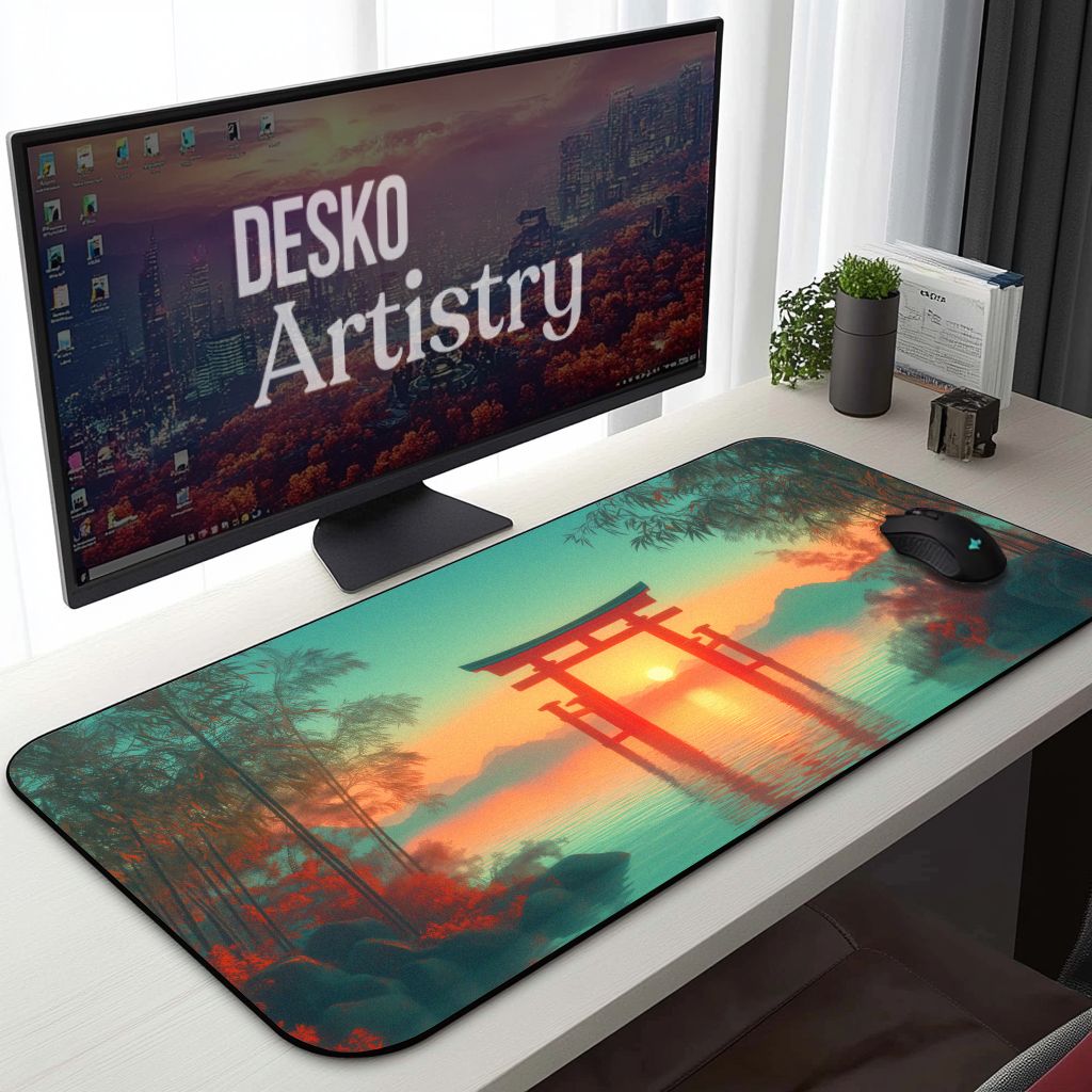Japanese Anime Torii Gate Desk Mat Serene Lake Sunset Zen Bamboo Forest Mouse Pad Japanese Anime Torii Gate Desk Mat Serene Lake Sunset Zen Bamboo Forest Mouse Pad