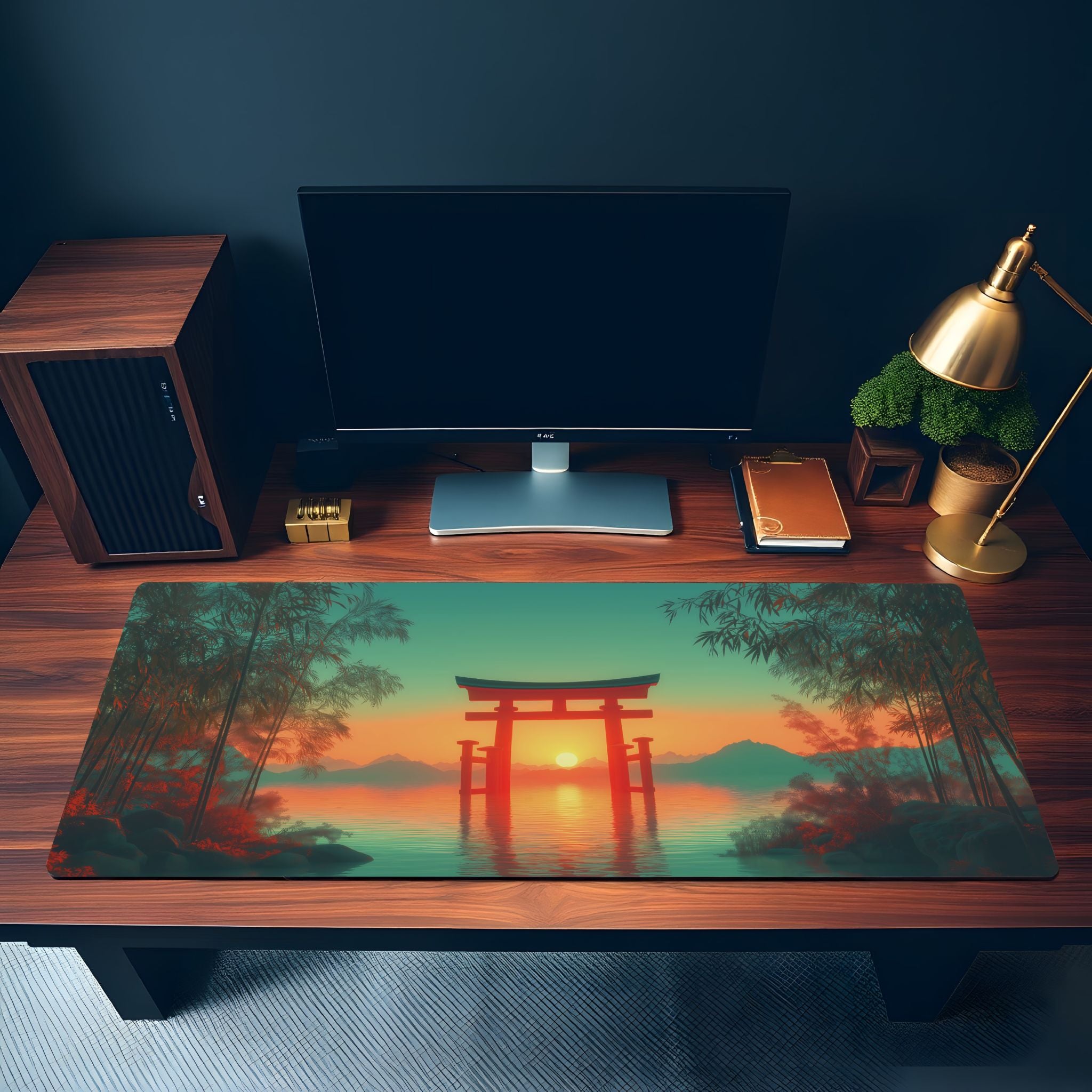 Japanese Anime Torii Gate Desk Mat Serene Lake Sunset Zen Bamboo Forest Mouse Pad Japanese Anime Torii Gate Desk Mat Serene Lake Sunset Zen Bamboo Forest Mouse Pad