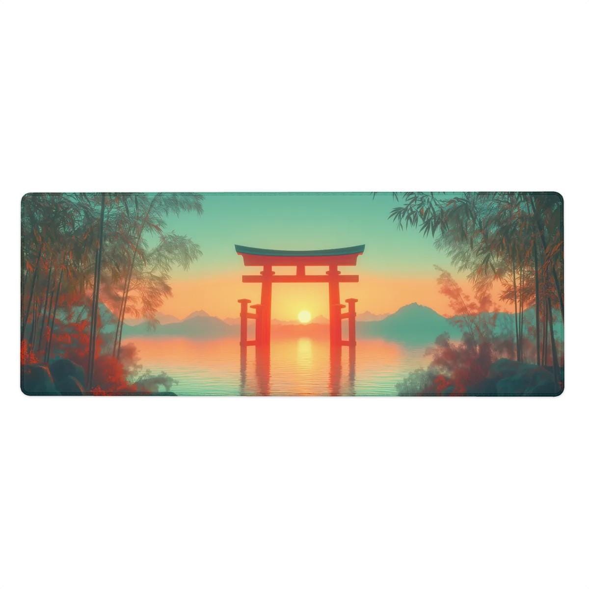 Japanese Anime Torii Gate Desk Mat Serene Lake Sunset Zen Bamboo Forest Mouse Pad Japanese Anime Torii Gate Desk Mat Serene Lake Sunset Zen Bamboo Forest Mouse Pad