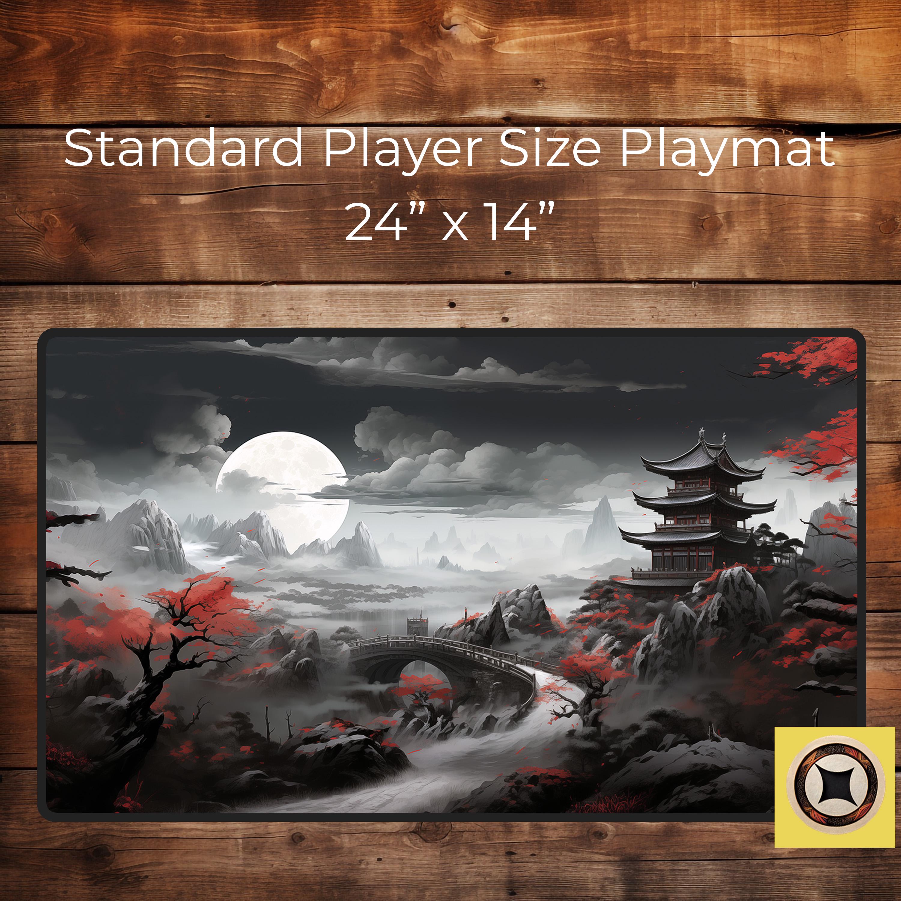 Japanese Desk Decor – Oversized Gaming Desk Mat Featuring Japanese Temple, Bridge, Full Moon and Sakura with Gray Skies and White Japanese Desk Decor – Oversized Gaming Desk Mat Featuring Japanese Temple, Bridge, Full Moon and Sakura with Gray Skies and White
