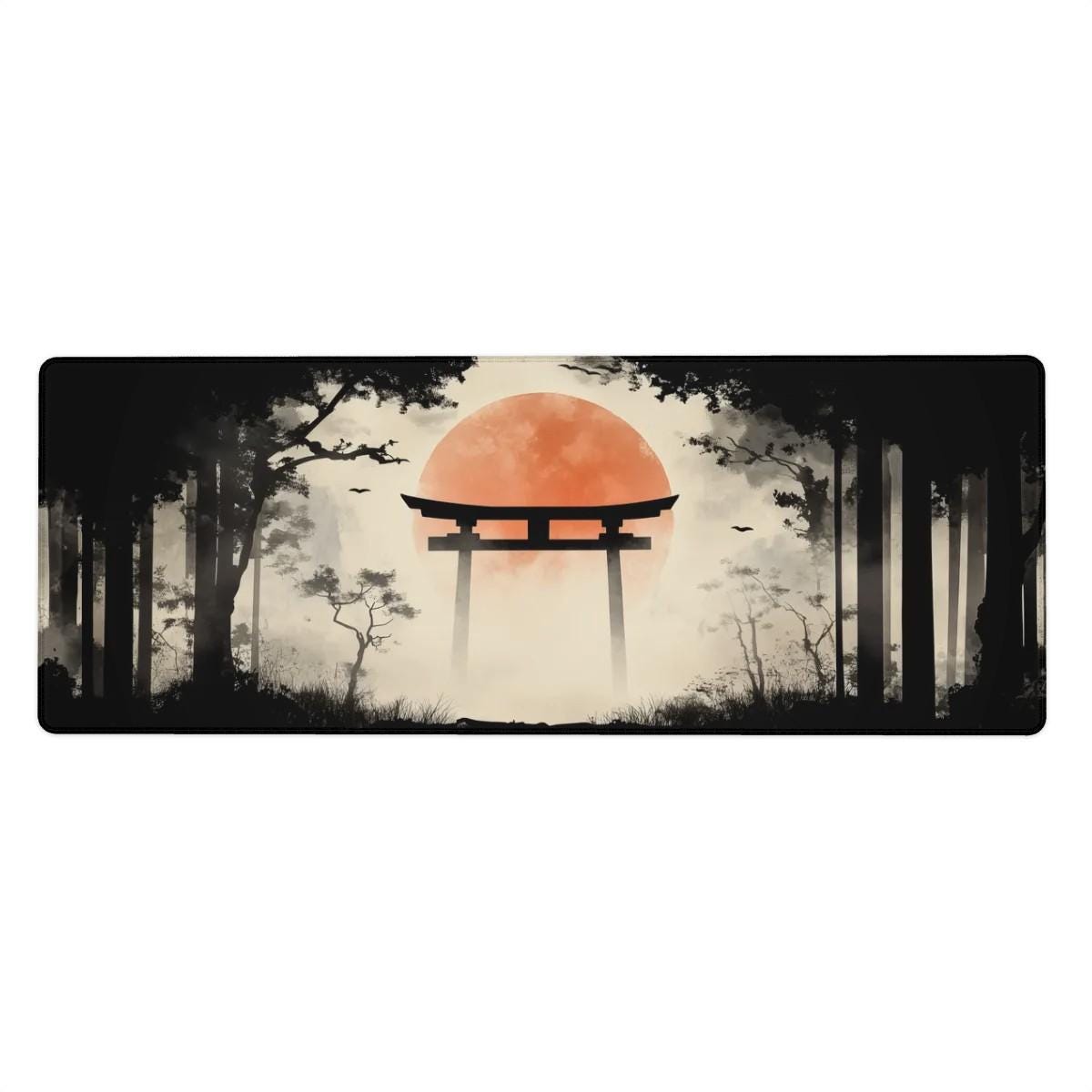 Japanese Forest Painting Desk Mat Red Sun, Torii Gate Mouse Pad Japanese Forest Painting Desk Mat Red Sun, Torii Gate Mouse Pad