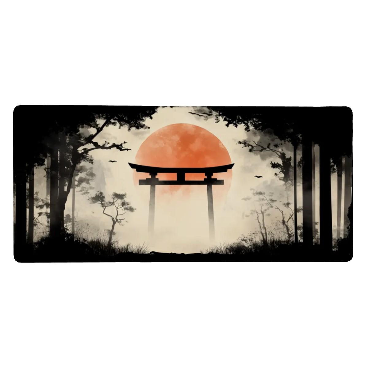 Japanese Forest Painting Desk Mat Red Sun, Torii Gate Mouse Pad Japanese Forest Painting Desk Mat Red Sun, Torii Gate Mouse Pad