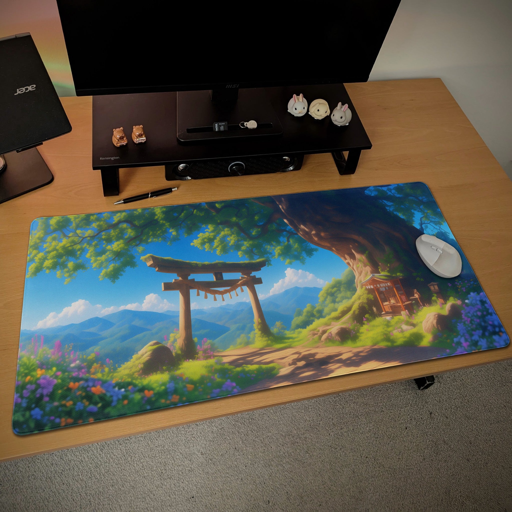 Japanese Torii Gate Desk Mat  Anime Landscape  Studio Ghibli Inspired Zen Mouse Pad
