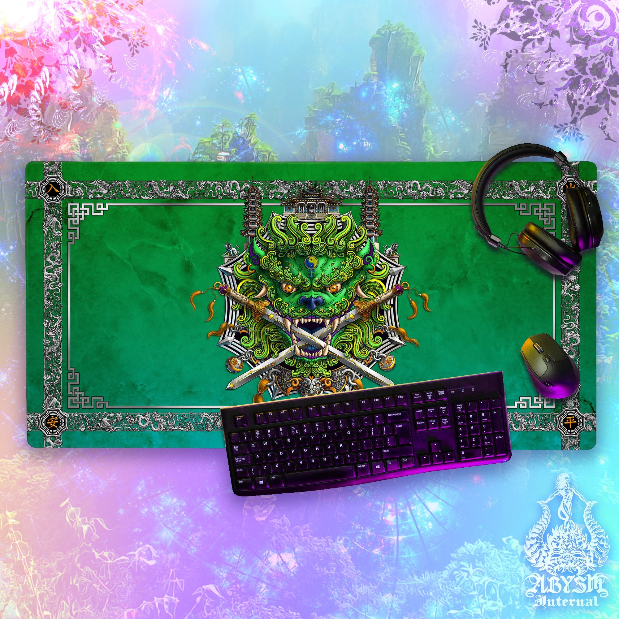 Lion Desk Mat, Asian Gaming Mouse Pad, Taiwan Table Protector Cover, Chinese Workpad, Fantasy Art Print – Green Lion Desk Mat, Asian Gaming Mouse Pad, Taiwan Table Protector Cover, Chinese Workpad, Fantasy Art Print – Green
