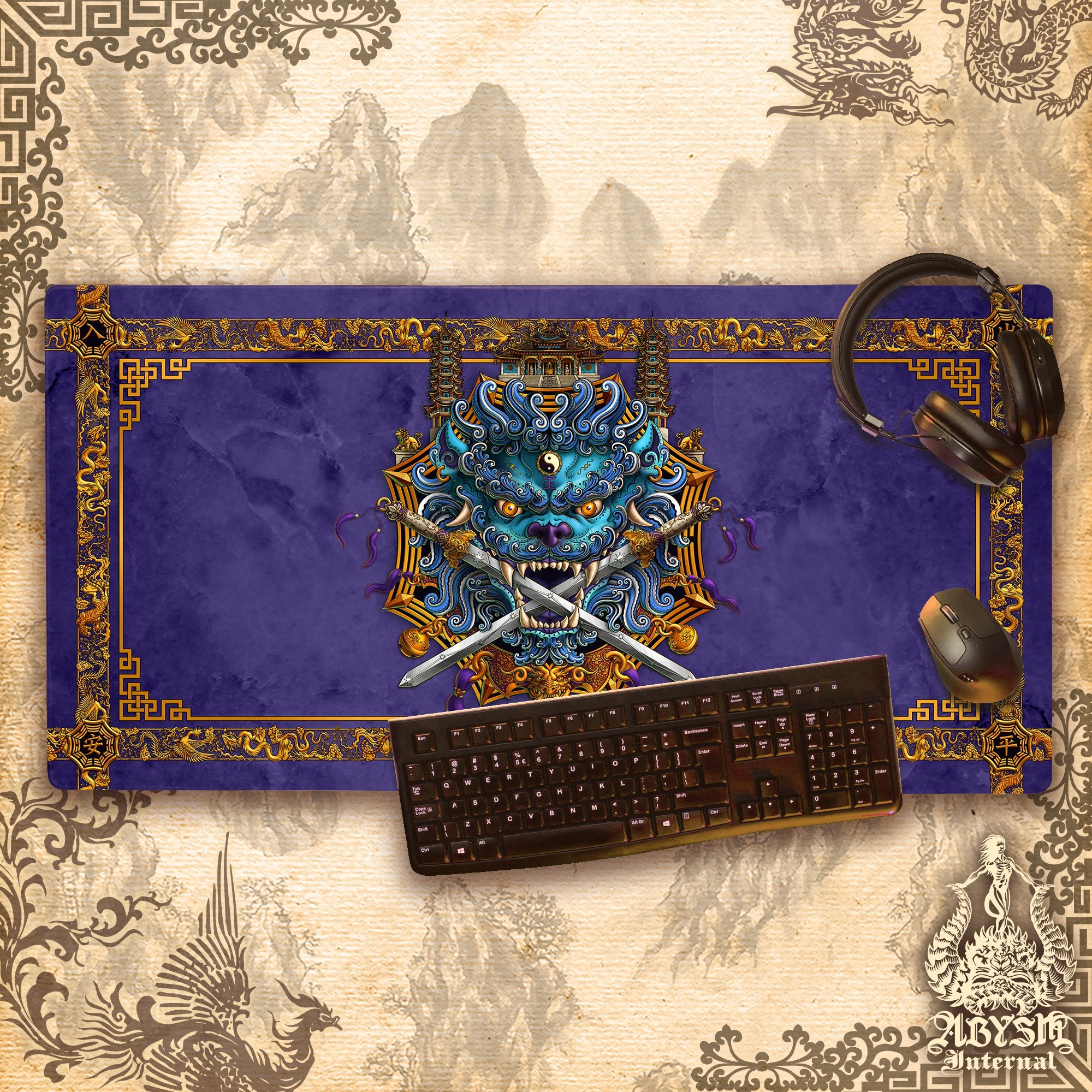 Lion Gaming Mouse Pad, Taiwan Desk Mat, Chinese Table Protector Cover, Asian Workpad, Fanasy Art Print – Blue Lion Gaming Mouse Pad, Taiwan Desk Mat, Chinese Table Protector Cover, Asian Workpad, Fanasy Art Print – Blue