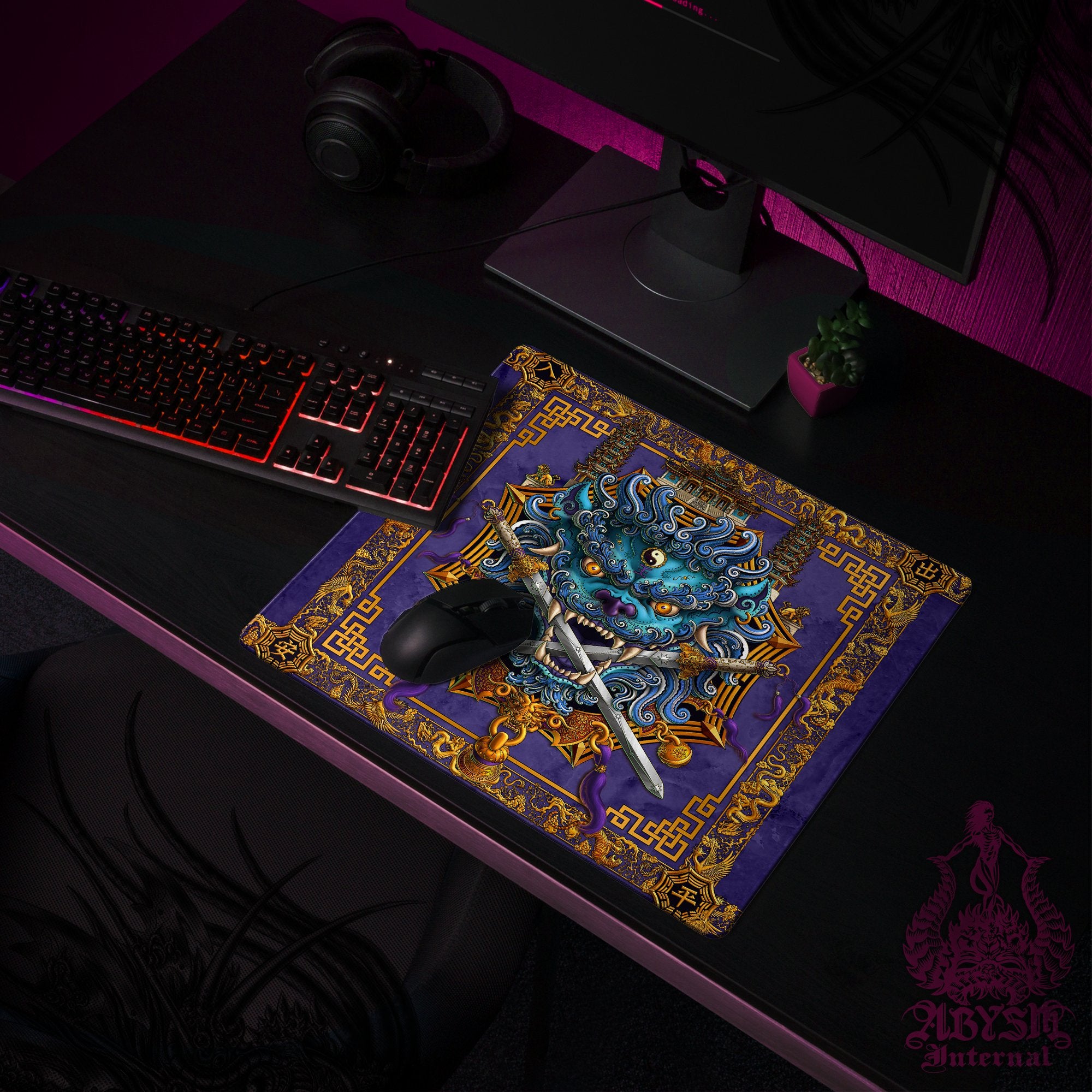 Lion Gaming Mouse Pad, Taiwan Desk Mat, Chinese Table Protector Cover, Asian Workpad, Fanasy Art Print – Blue Lion Gaming Mouse Pad, Taiwan Desk Mat, Chinese Table Protector Cover, Asian Workpad, Fanasy Art Print – Blue