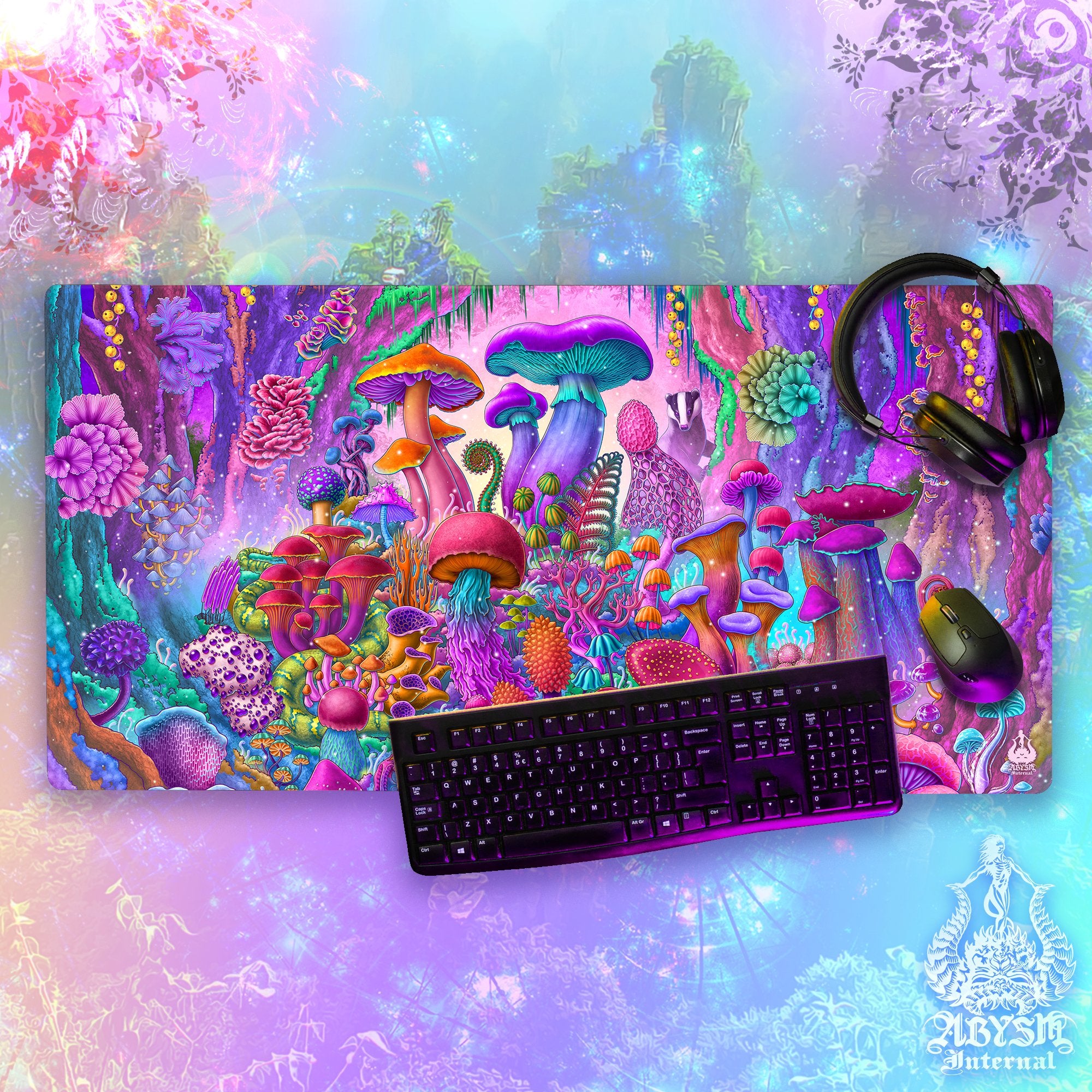 Magic Mushrooms Desk Mat, Psychedelic Shrooms Gaming Mouse Pad, Pastel Table Protector Cover, Colorful Workpad Magic Mushrooms Desk Mat, Psychedelic Shrooms Gaming Mouse Pad, Pastel Table Protector Cover, Colorful Workpad
