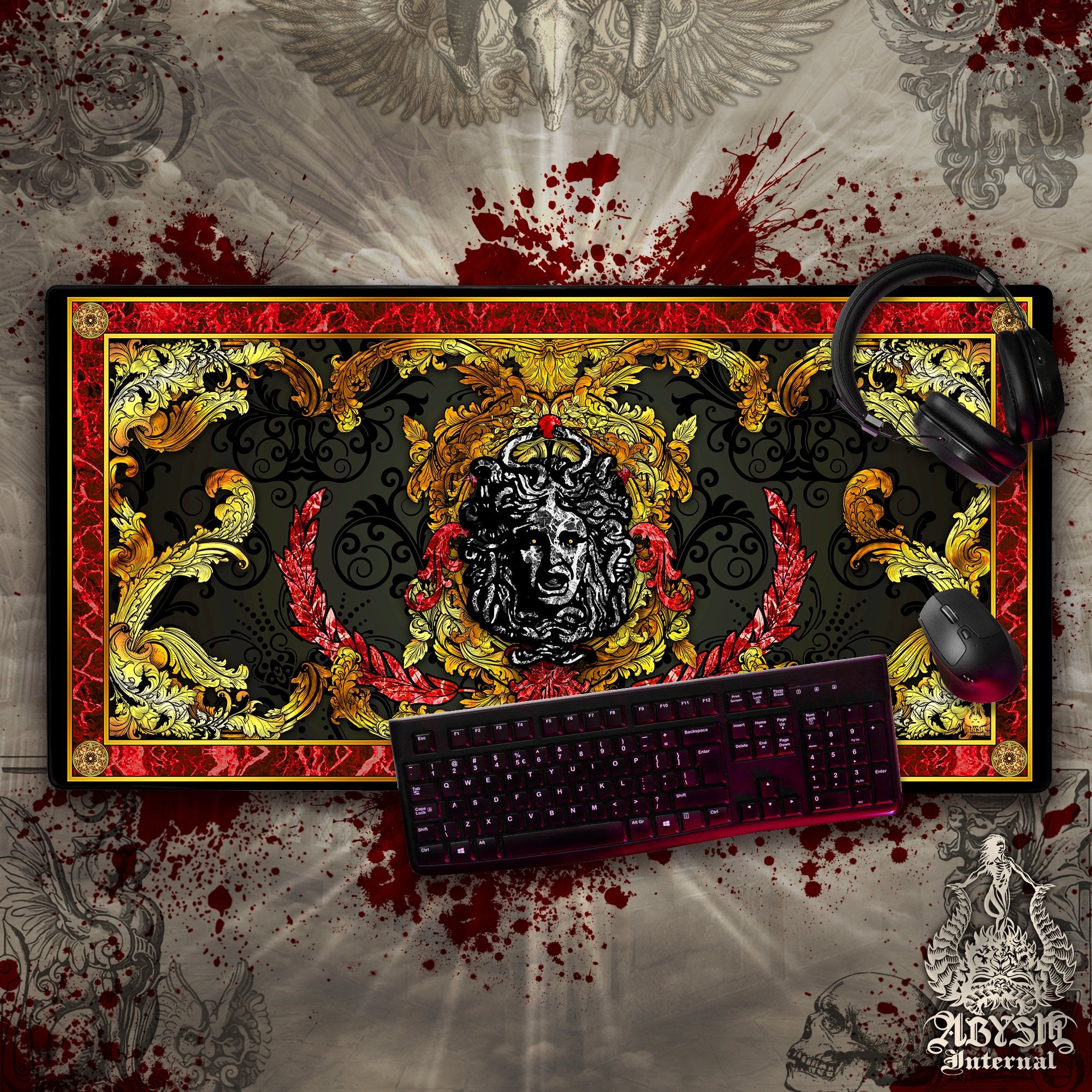 Medusa Mouse Pad, Ornamented Gaming Desk Mat, Baroque Workpad, Vintage Table Protector Cover, Art Print Medusa Mouse Pad, Ornamented Gaming Desk Mat, Baroque Workpad, Vintage Table Protector Cover, Art Print