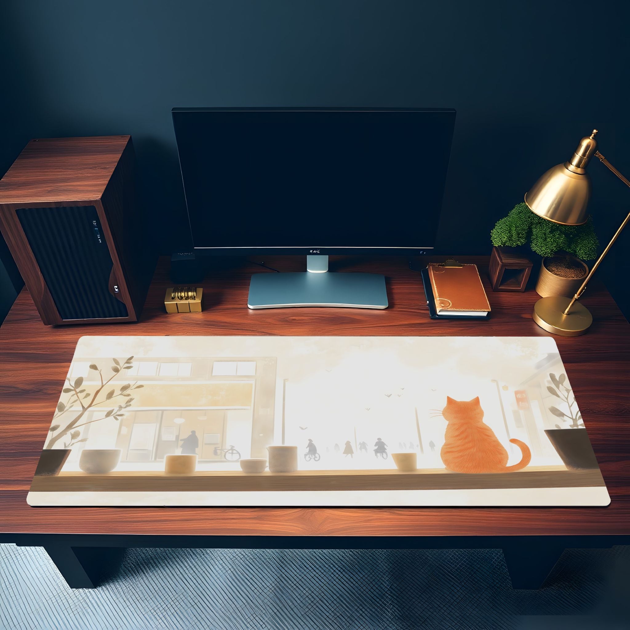 Minimalist Ginger Cat Desk Mat Japanese Lofi Cafe Mouse Pad Minimalist Ginger Cat Desk Mat Japanese Lofi Cafe Mouse Pad