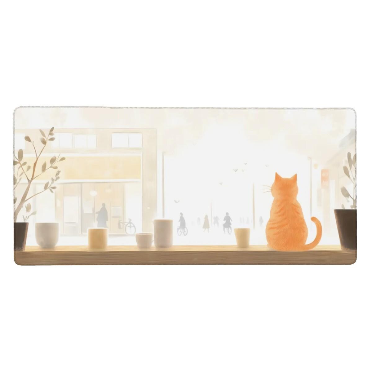 Minimalist Ginger Cat Desk Mat Japanese Lofi Cafe Mouse Pad Minimalist Ginger Cat Desk Mat Japanese Lofi Cafe Mouse Pad