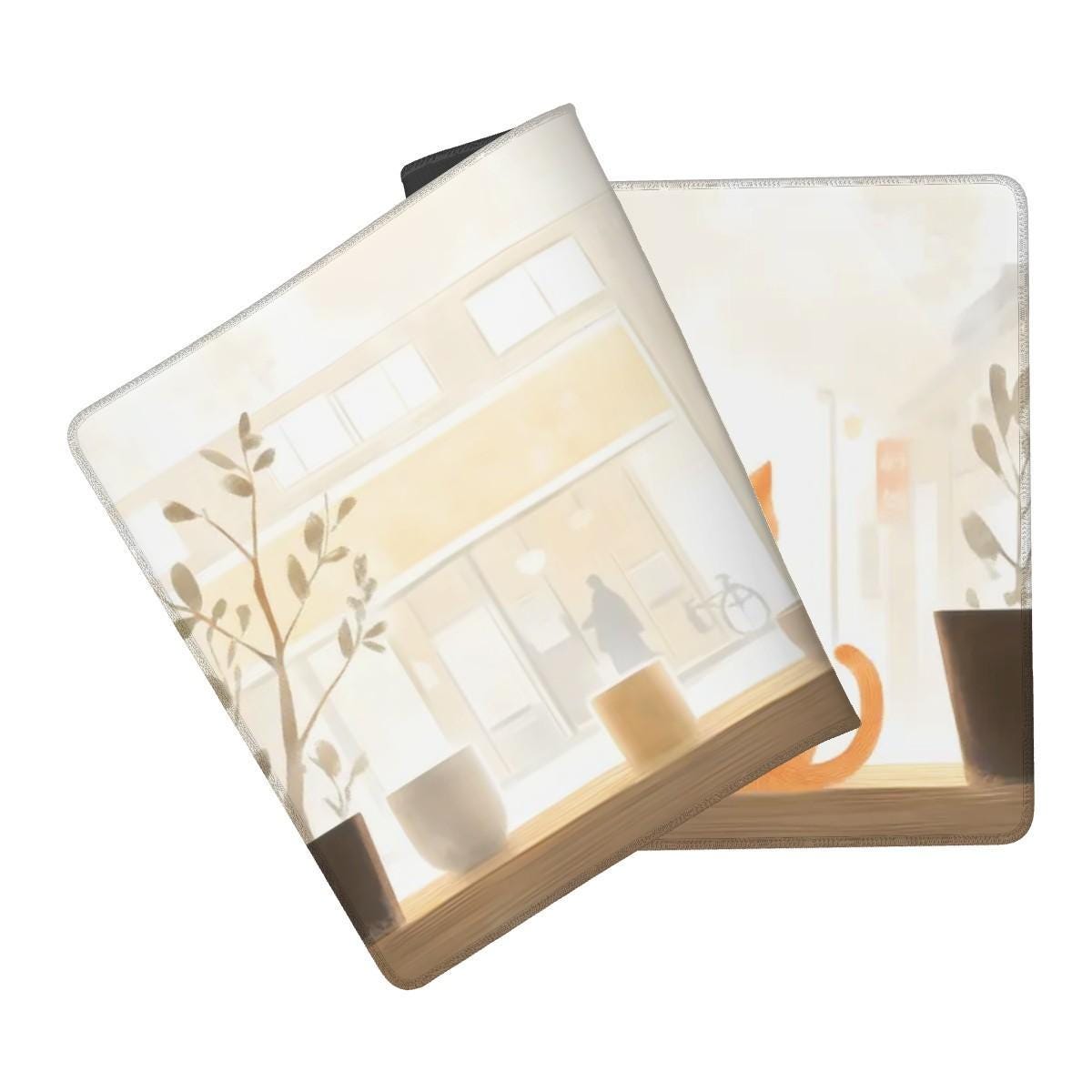 Minimalist Ginger Cat Desk Mat Japanese Lofi Cafe Mouse Pad Minimalist Ginger Cat Desk Mat Japanese Lofi Cafe Mouse Pad