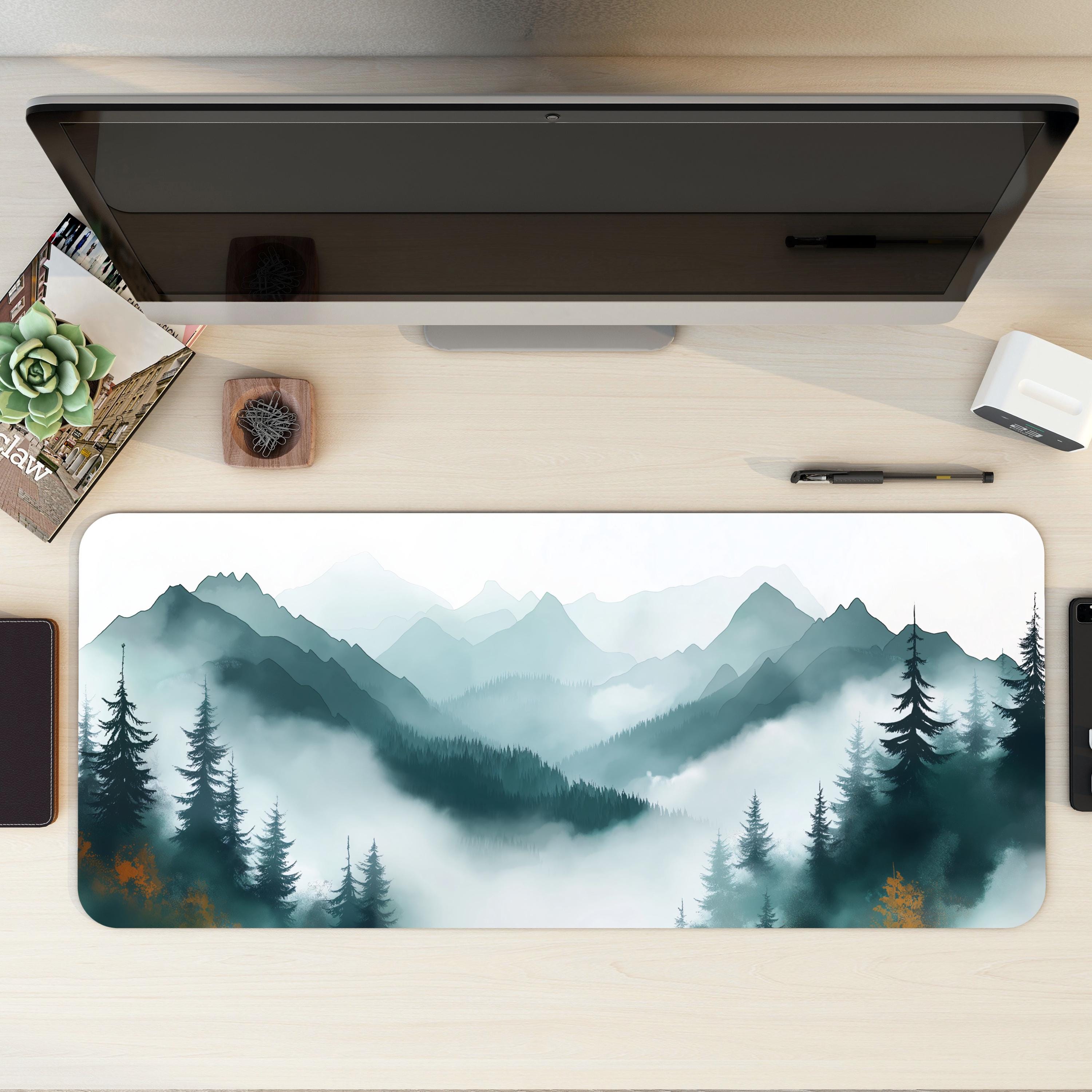 Misty Forest Desk Mat Watercolor Style Green Teal Mountain Nordic Scenic Nature Mouse Pad Misty Forest Desk Mat Watercolor Style Green Teal Mountain Nordic Scenic Nature Mouse Pad