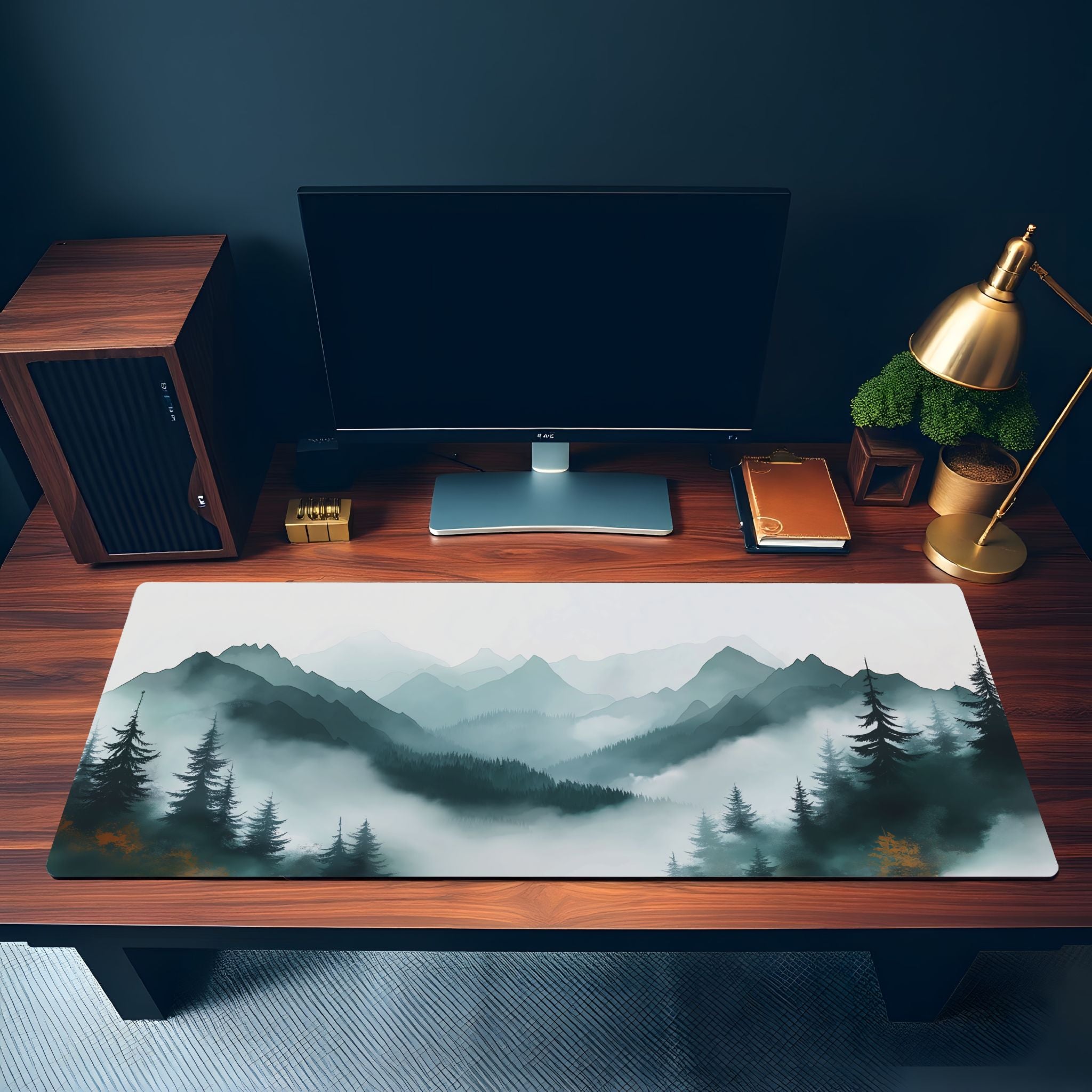 Misty Forest Desk Mat Watercolor Style Green Teal Mountain Nordic Scenic Nature Mouse Pad Misty Forest Desk Mat Watercolor Style Green Teal Mountain Nordic Scenic Nature Mouse Pad