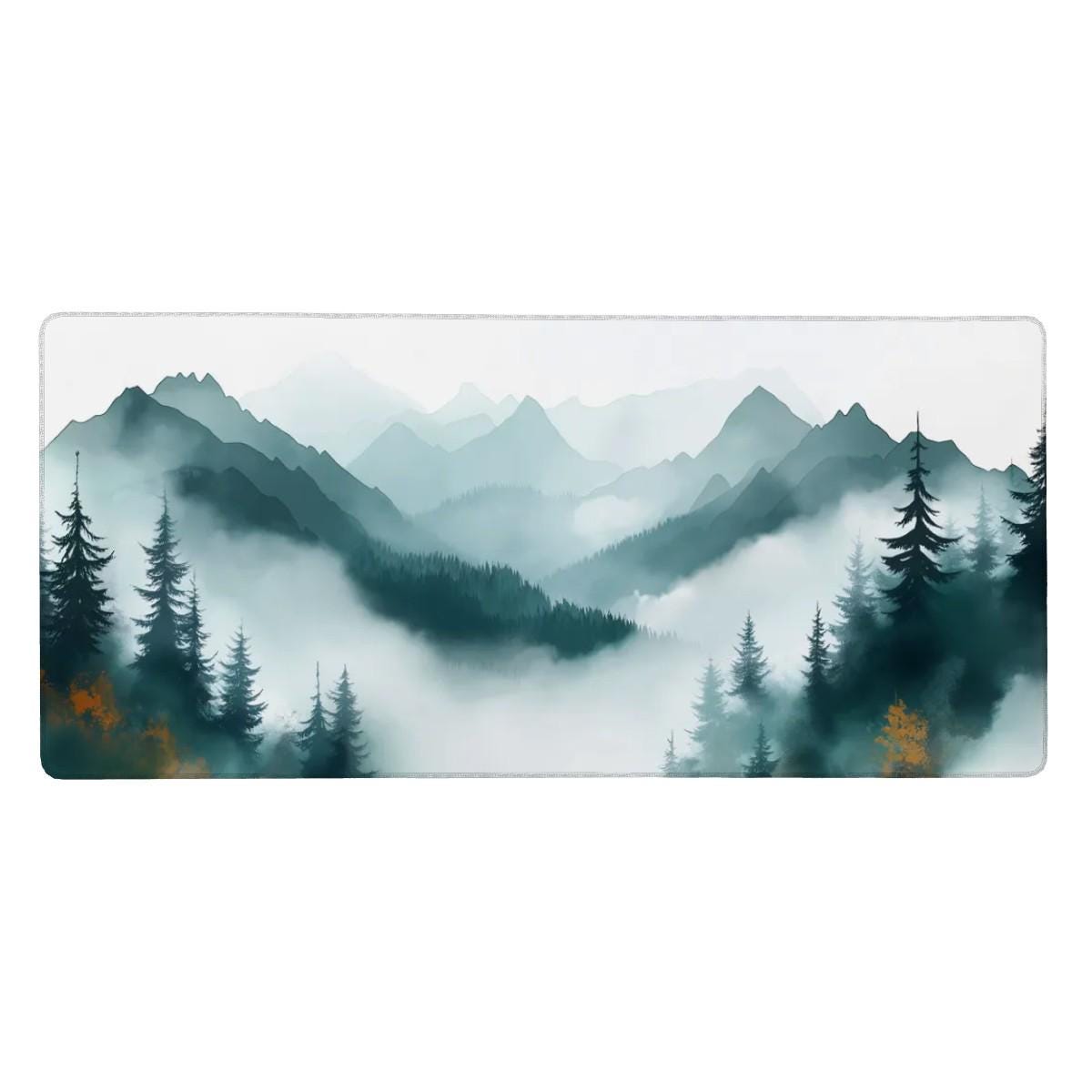 Misty Forest Desk Mat Watercolor Style Green Teal Mountain Nordic Scenic Nature Mouse Pad Misty Forest Desk Mat Watercolor Style Green Teal Mountain Nordic Scenic Nature Mouse Pad