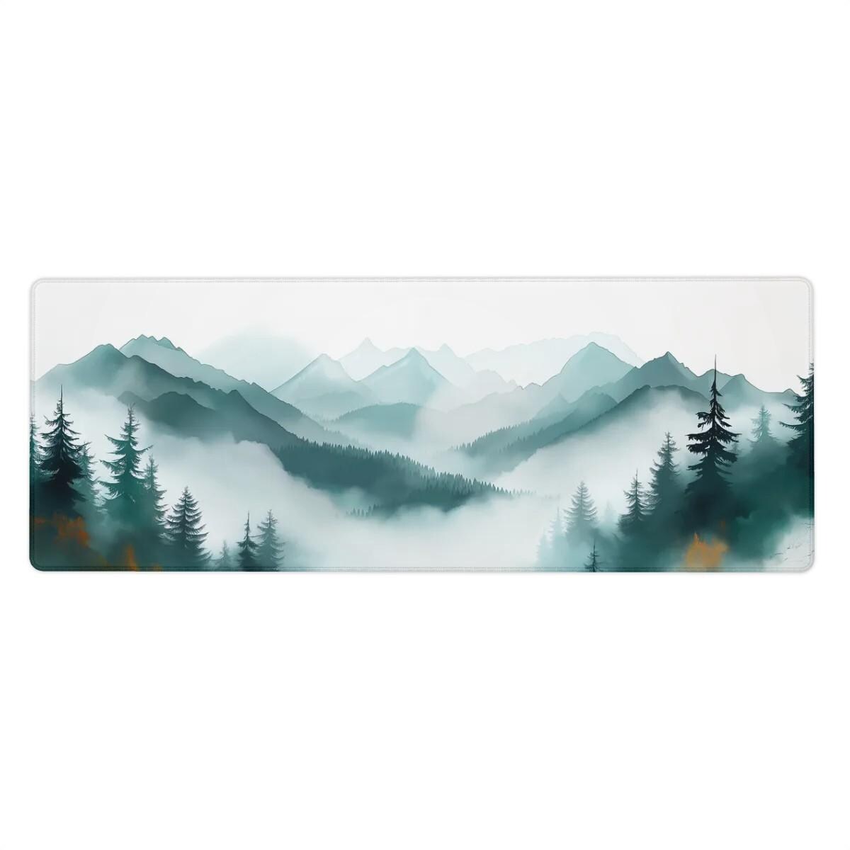 Misty Forest Desk Mat Watercolor Style Green Teal Mountain Nordic Scenic Nature Mouse Pad Misty Forest Desk Mat Watercolor Style Green Teal Mountain Nordic Scenic Nature Mouse Pad